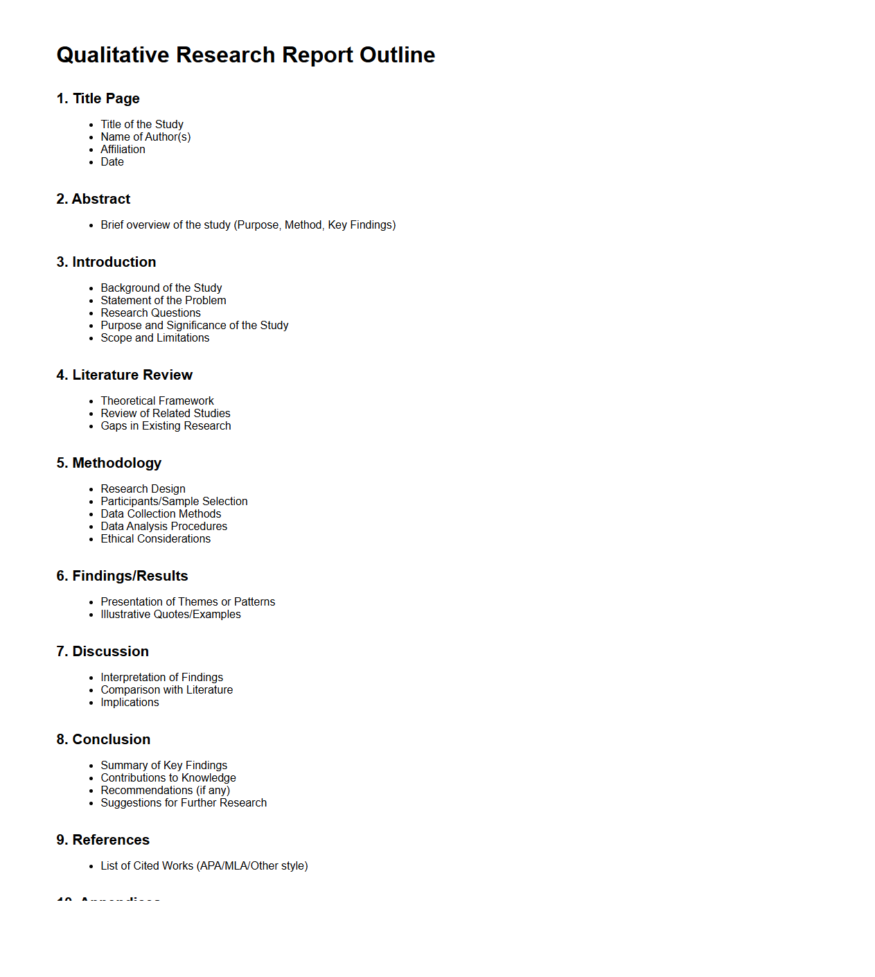 Qualitative Research Report Outline for Academic Purposes