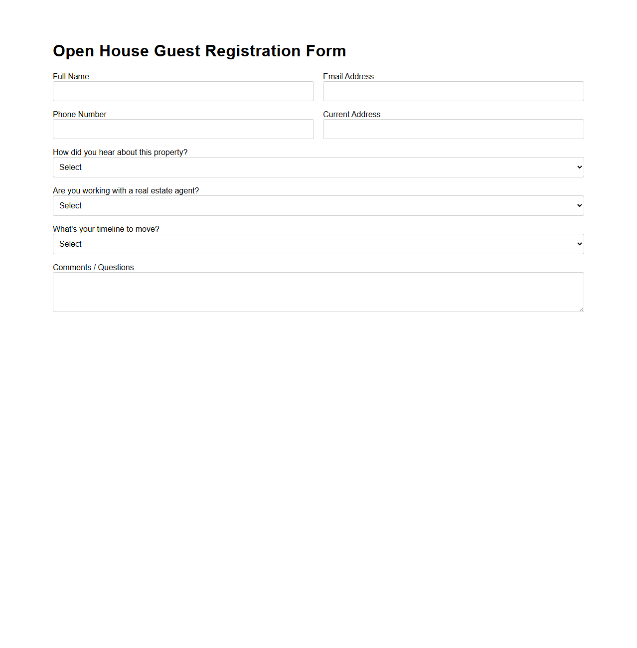 Real Estate Open House Guest Registration Form