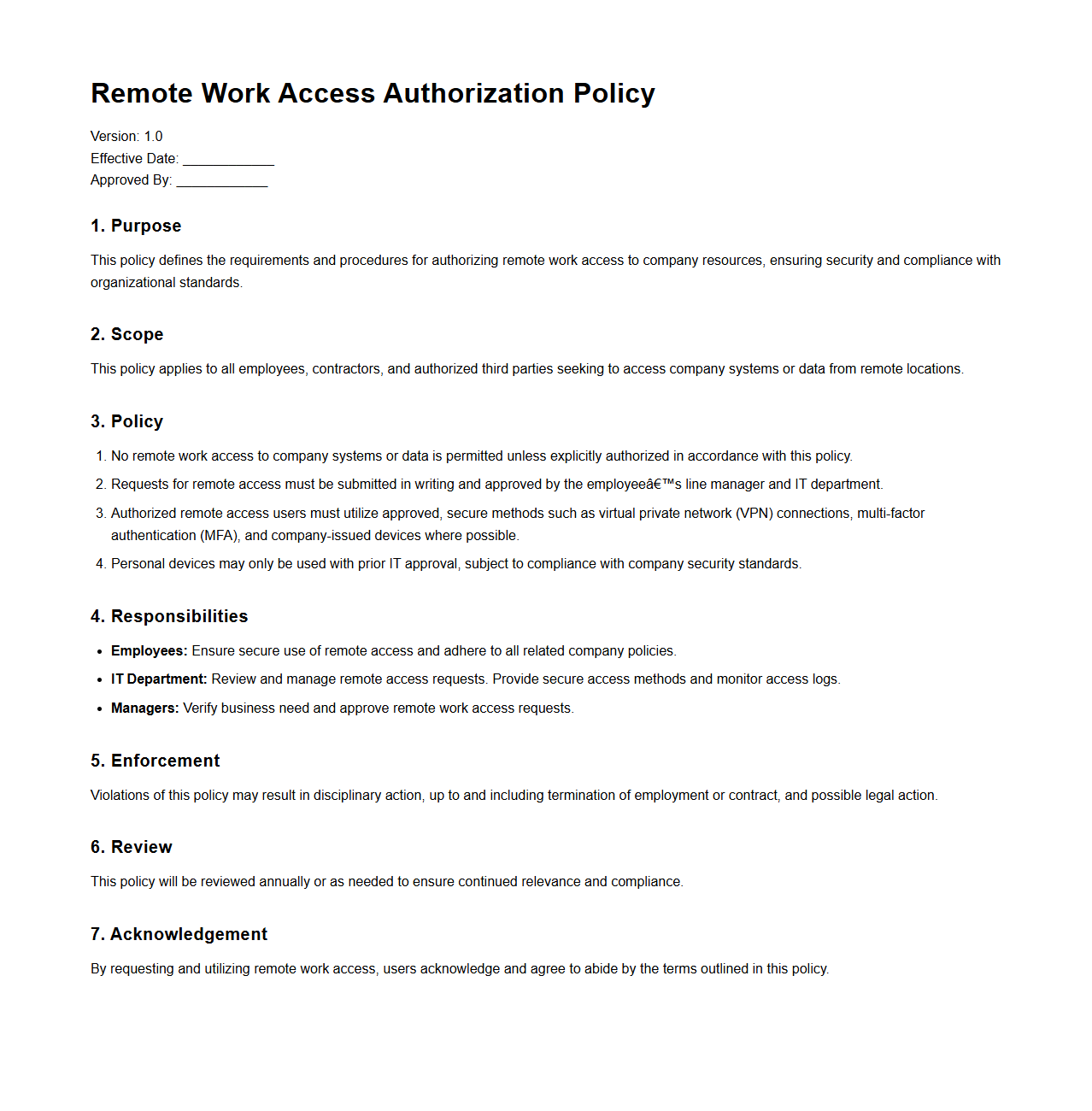 Remote Work Access Authorization Policy
