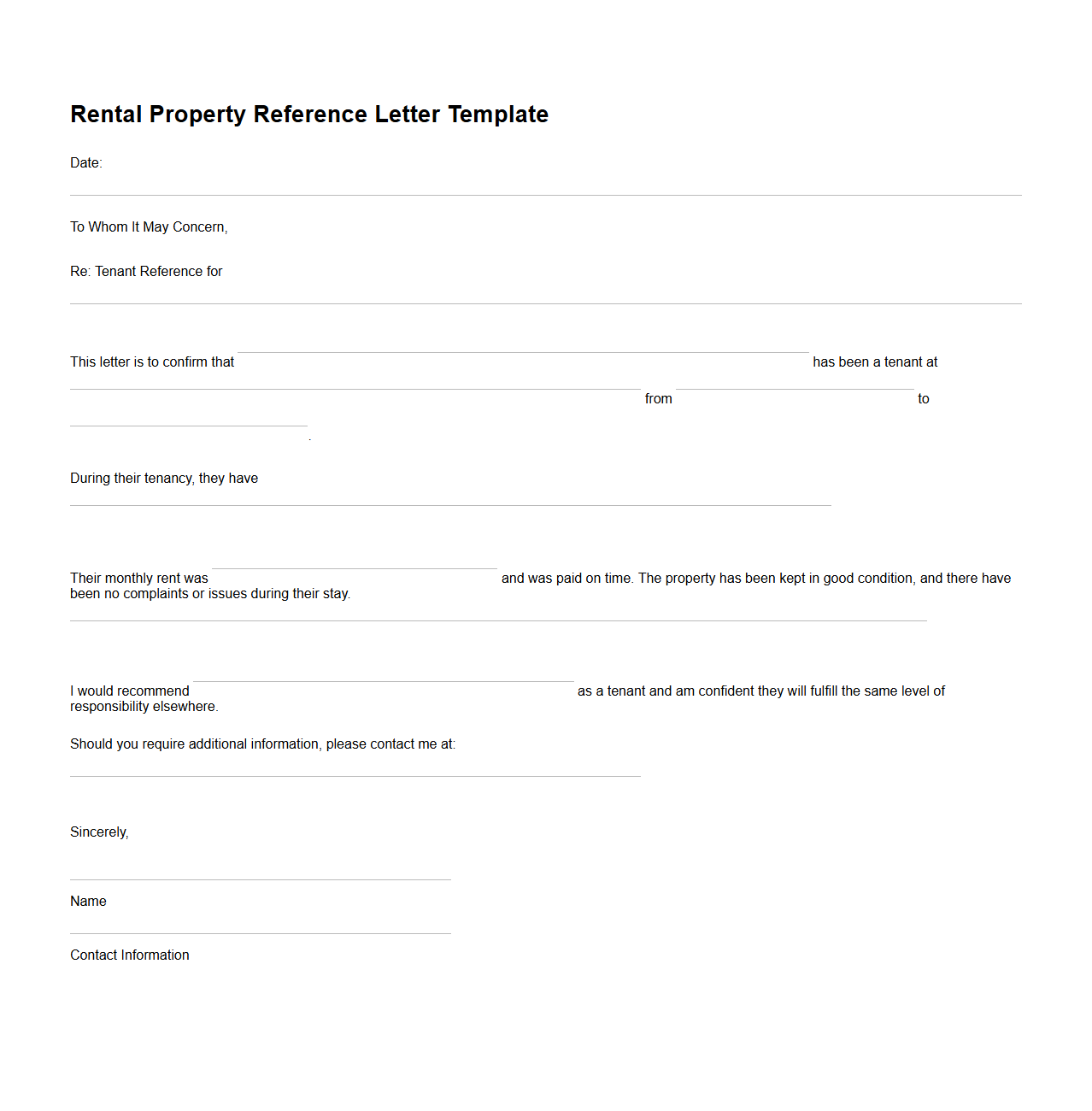 Rental Property Reference Letter Template