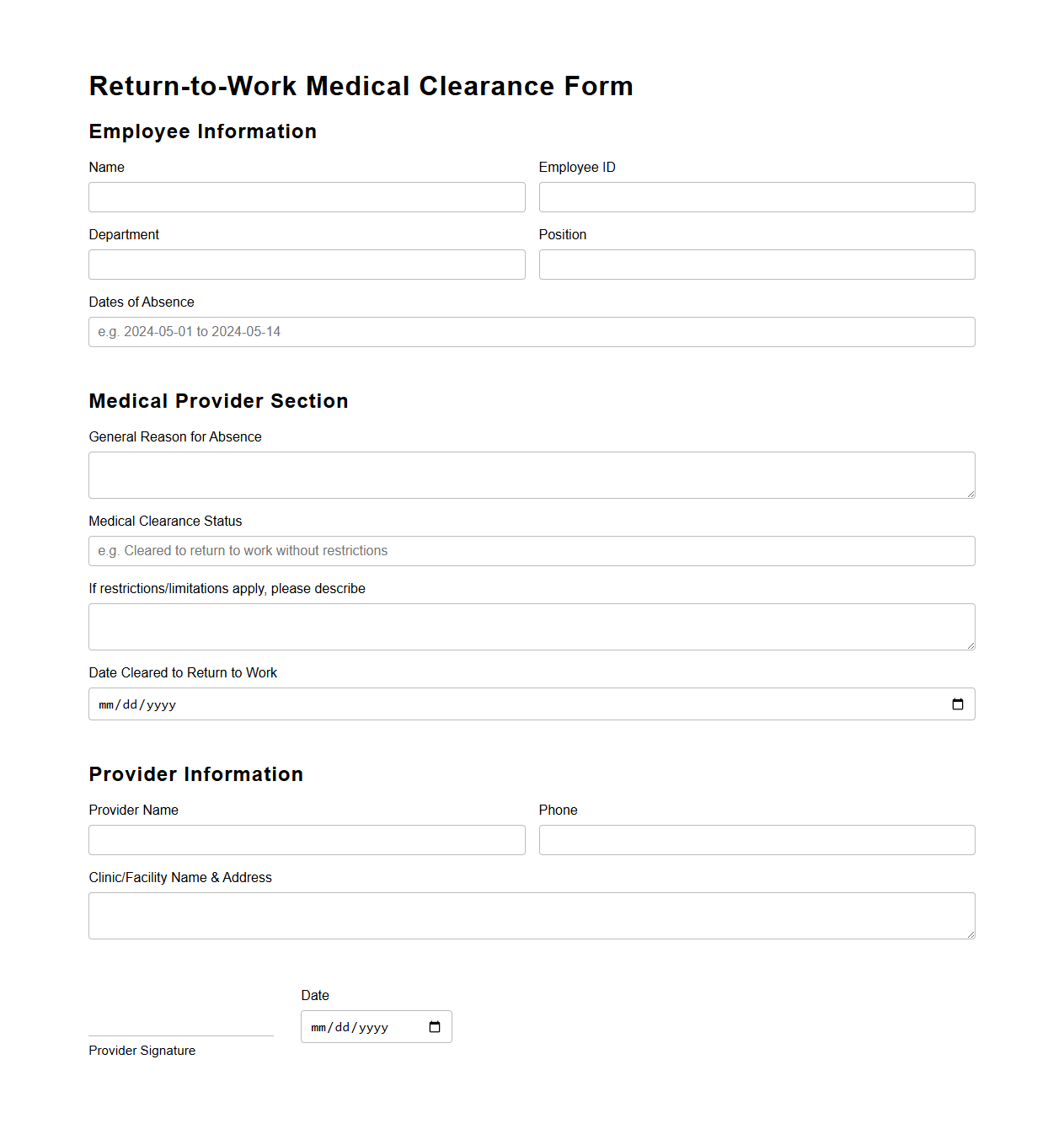Return-to-Work Medical Clearance Form