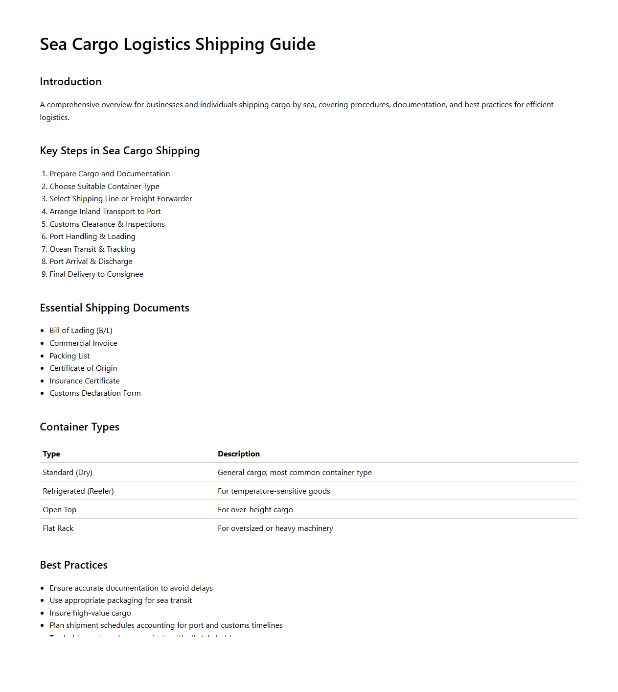 Sea Cargo Logistics Shipping Guide