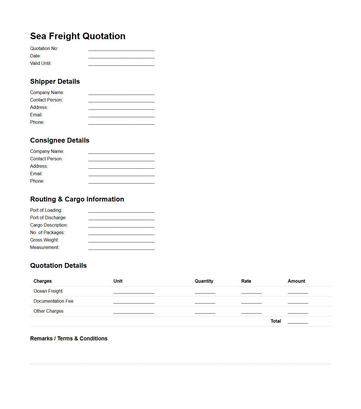 Sea Freight Quotation Document Sample