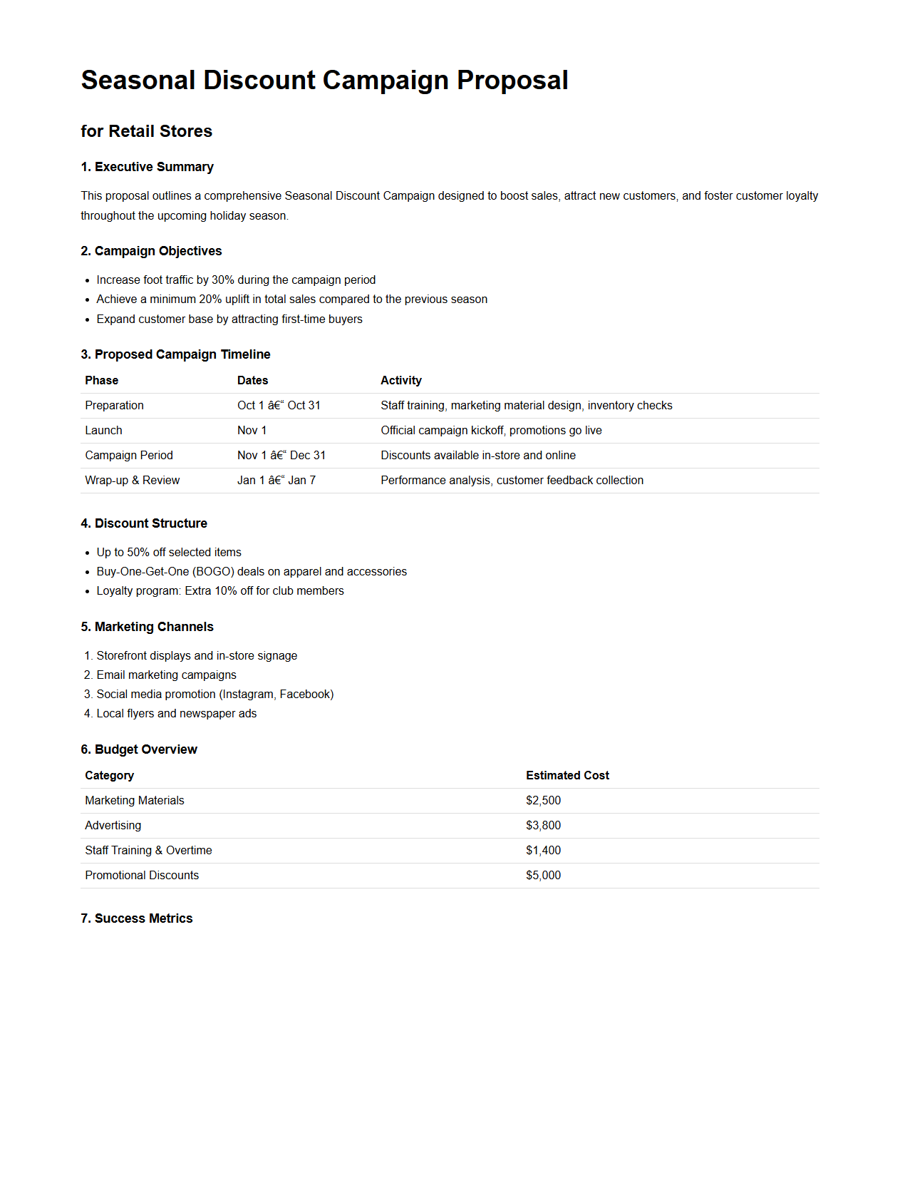 Seasonal Discount Campaign Proposal for Retail Stores