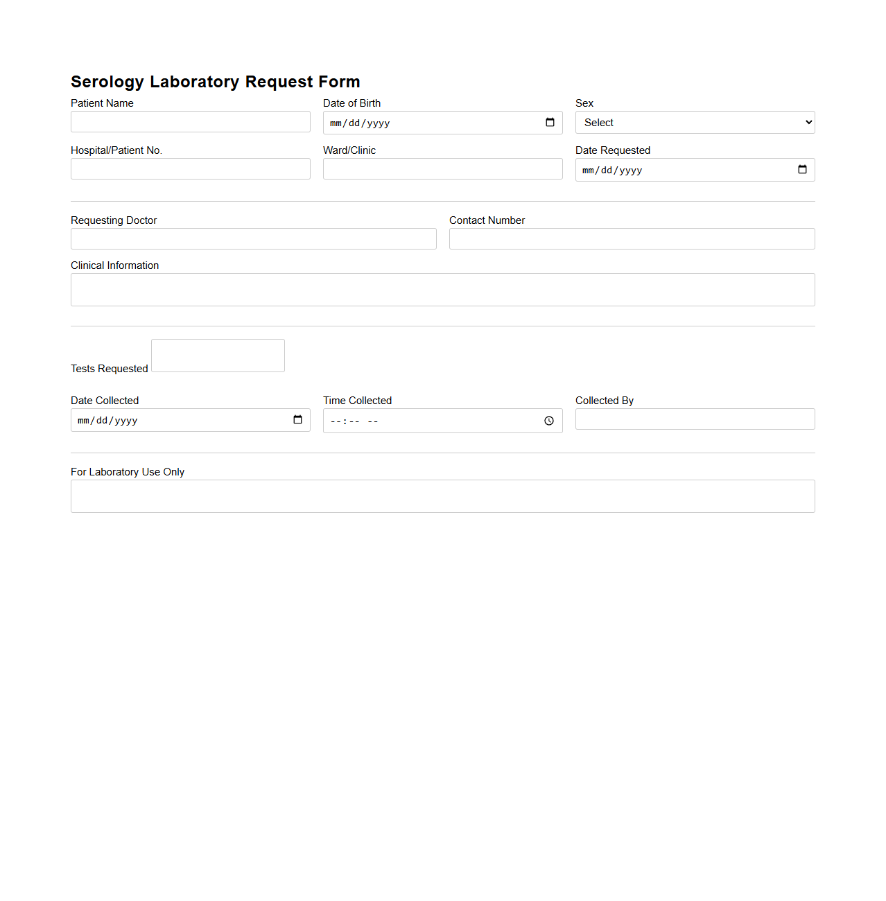 Serology Laboratory Request Form Example
