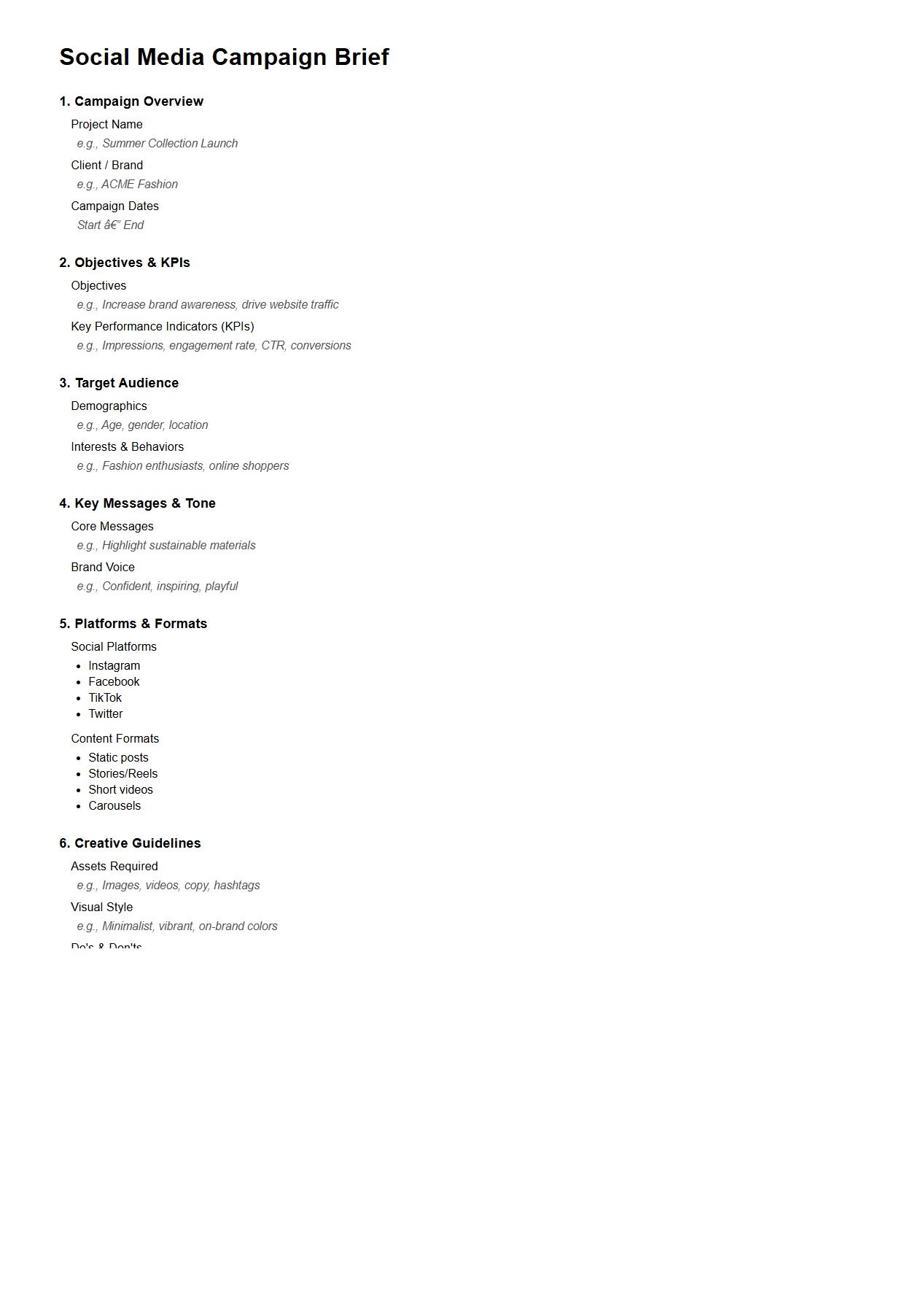 Social Media Campaign Brief Structure for Agencies