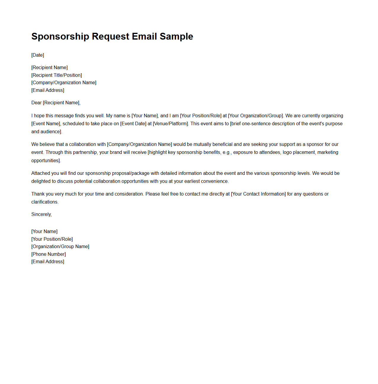 Sponsorship Request Email for Event Collaboration