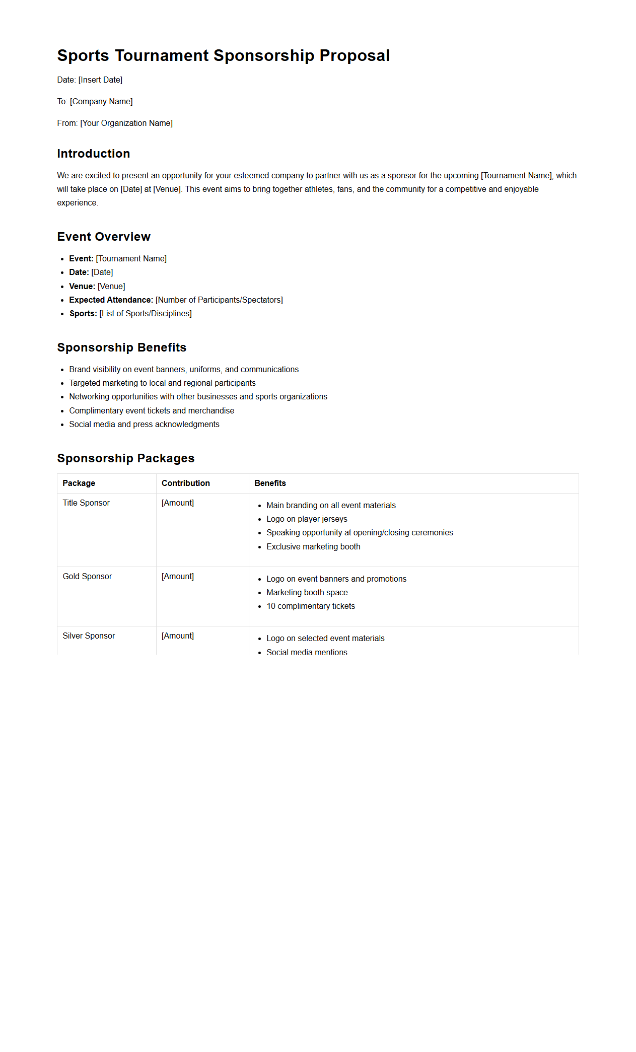Sports Tournament Sponsorship Proposal for Companies