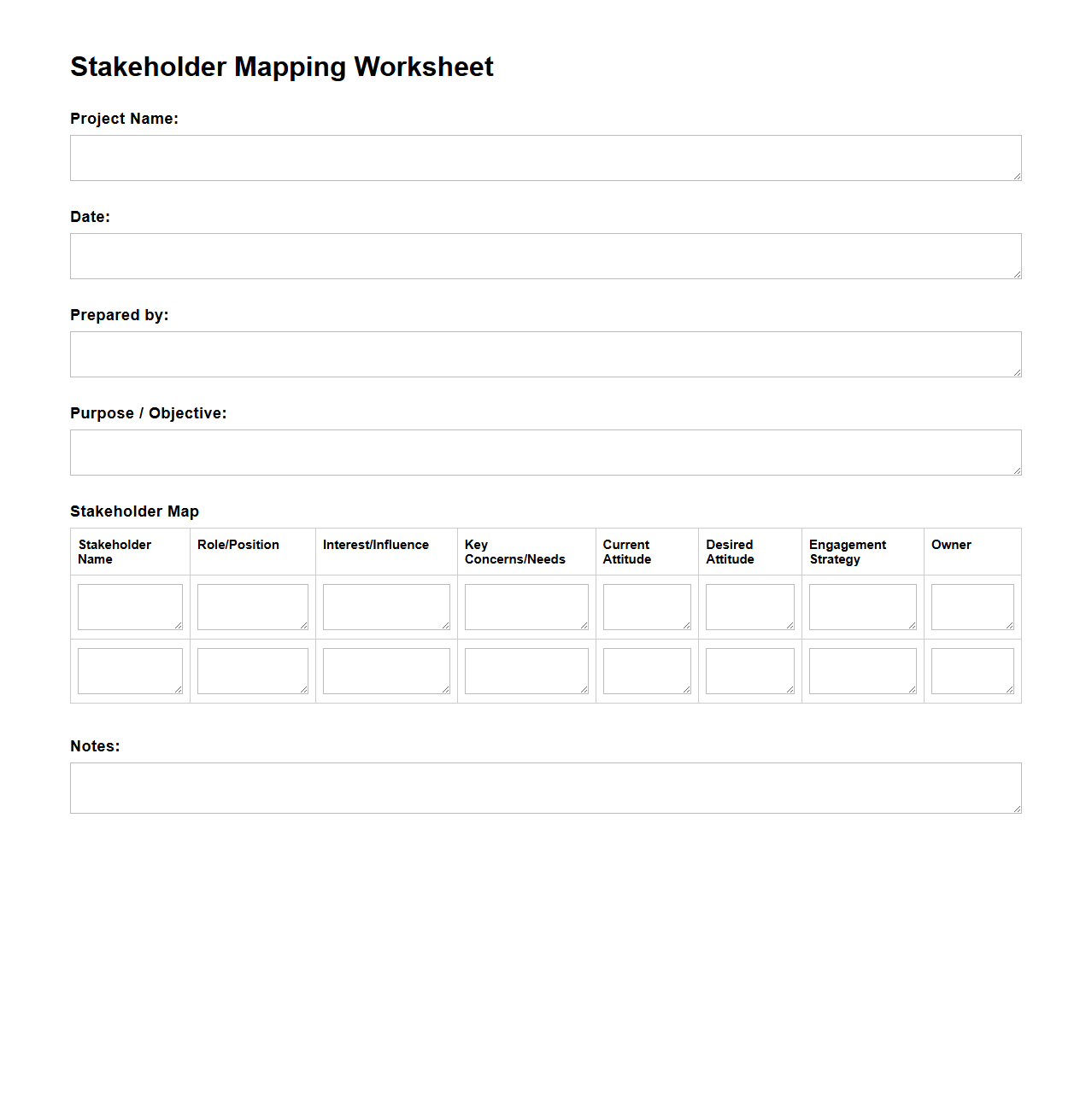 Stakeholder Mapping Worksheet for Management Consulting