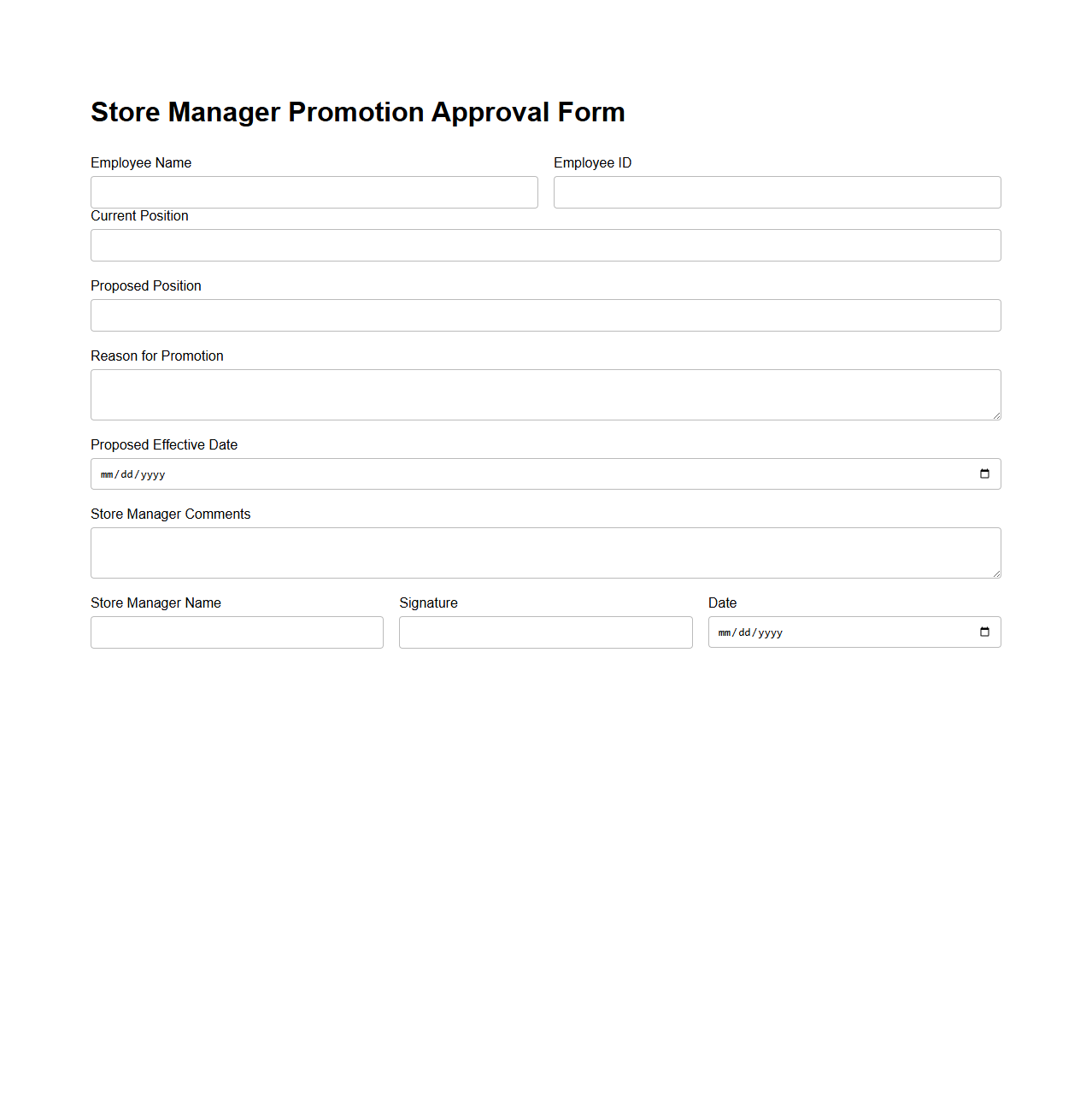 Store Manager Promotion Approval Form