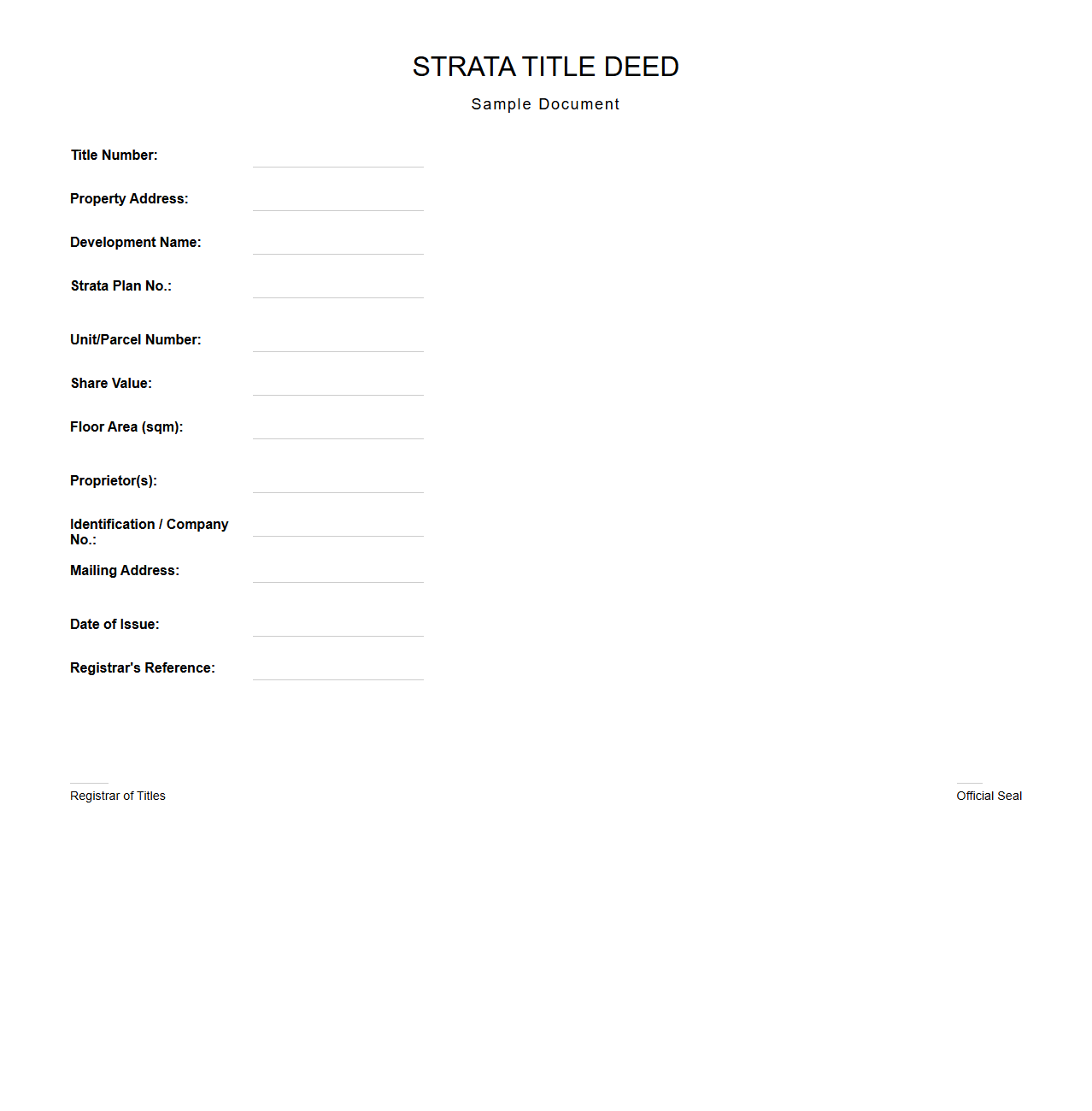 Strata Title Deed Sample