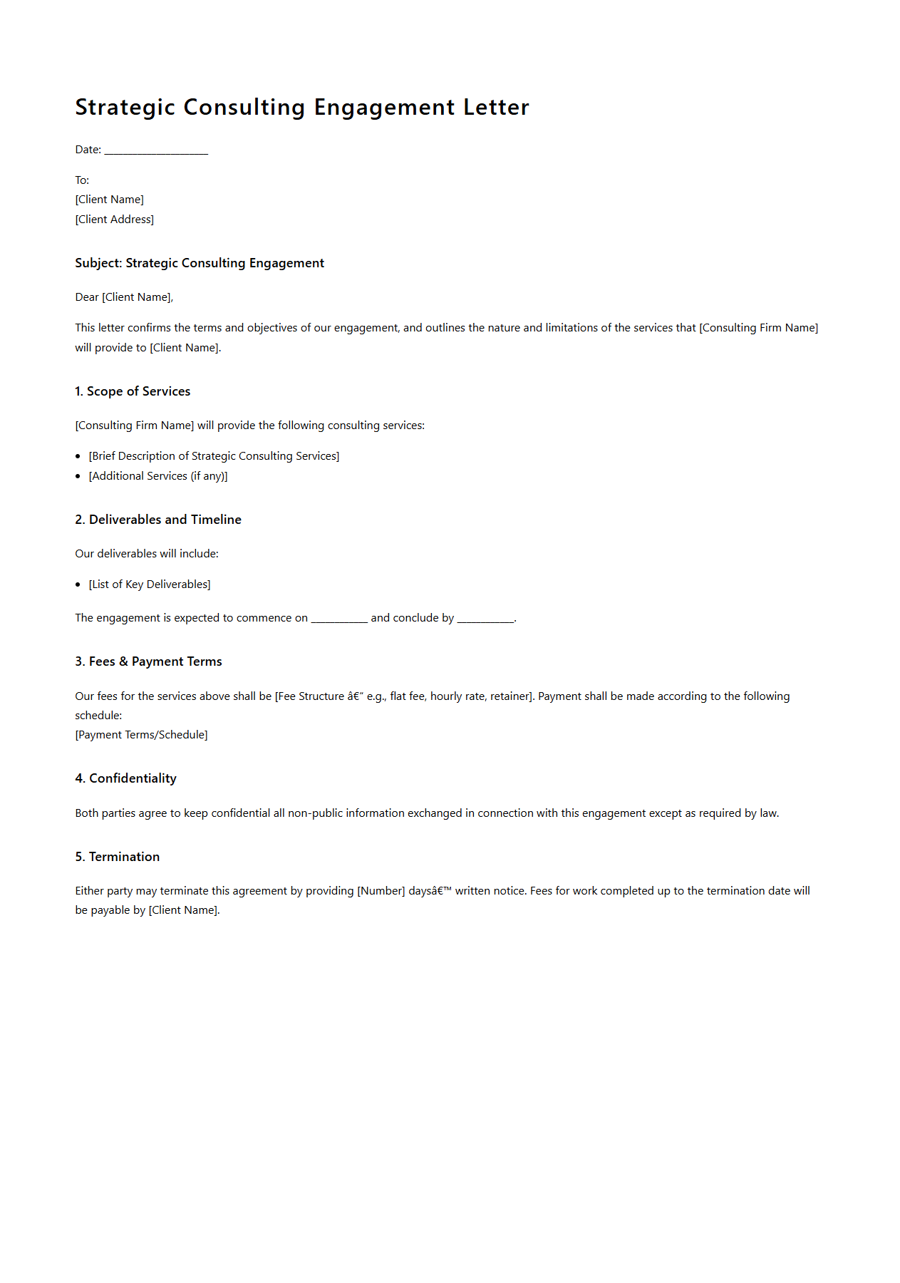 Strategic Consulting Engagement Letter Template