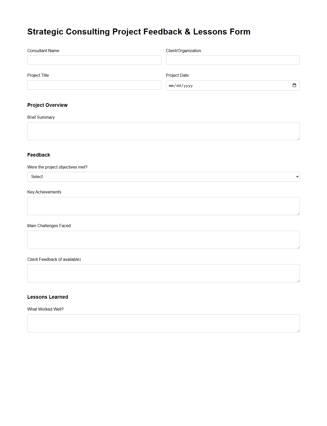 Strategic Consulting Project Feedback and Lessons Form