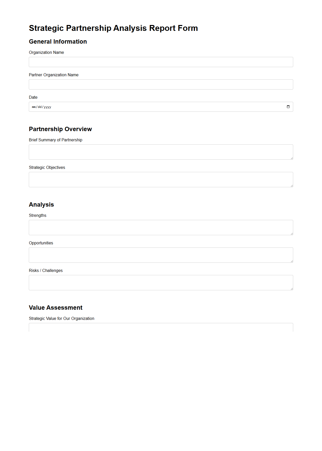 Strategic Partnership Analysis Report Form