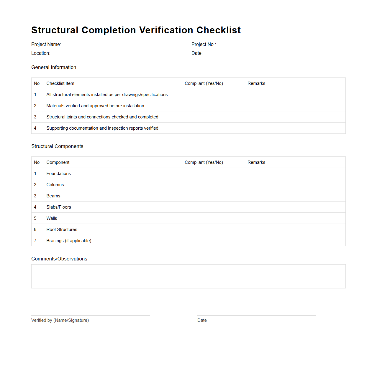 Structural Completion Verification Checklist