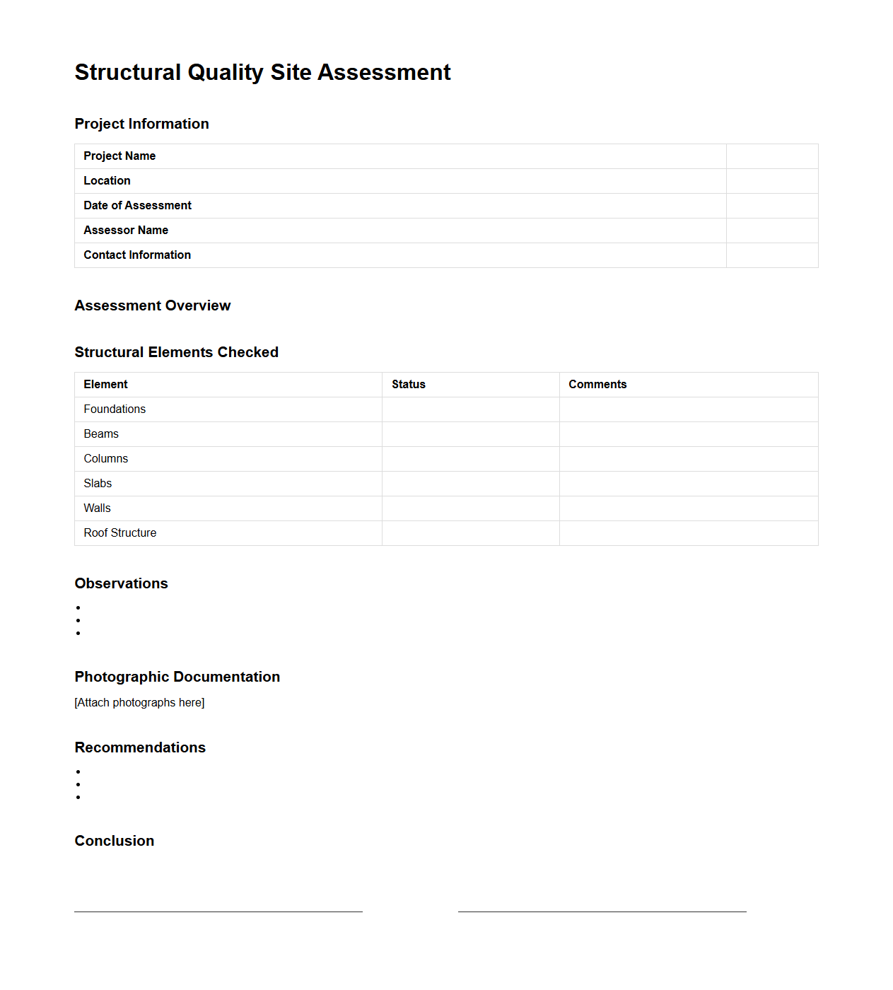 Structural Quality Site Assessment Document