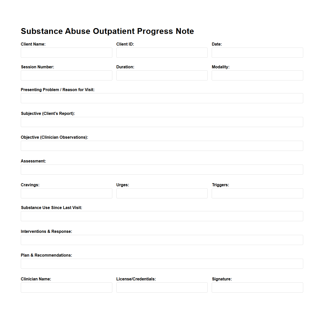 Substance Abuse Outpatient Progress Note Example