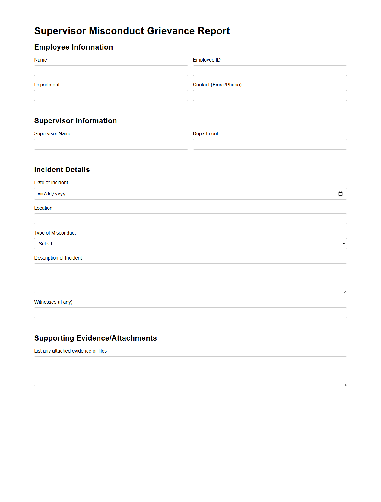 Supervisor Misconduct Grievance Report