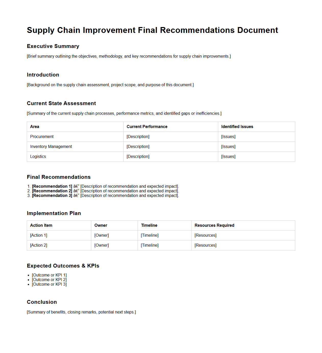 Supply Chain Improvement Final Recommendations Document