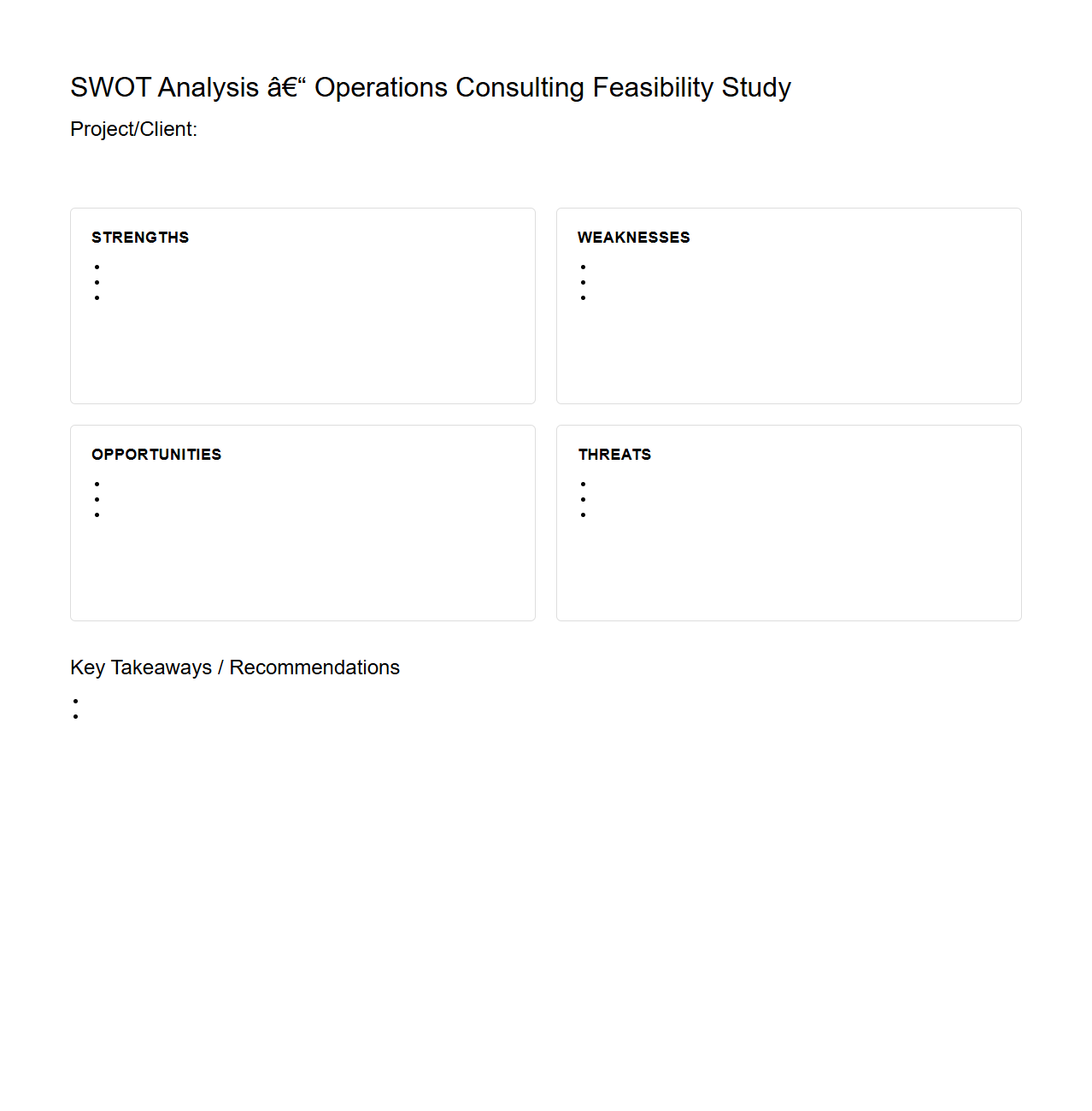 SWOT Analysis Document for Operations Consulting Feasibility Studies