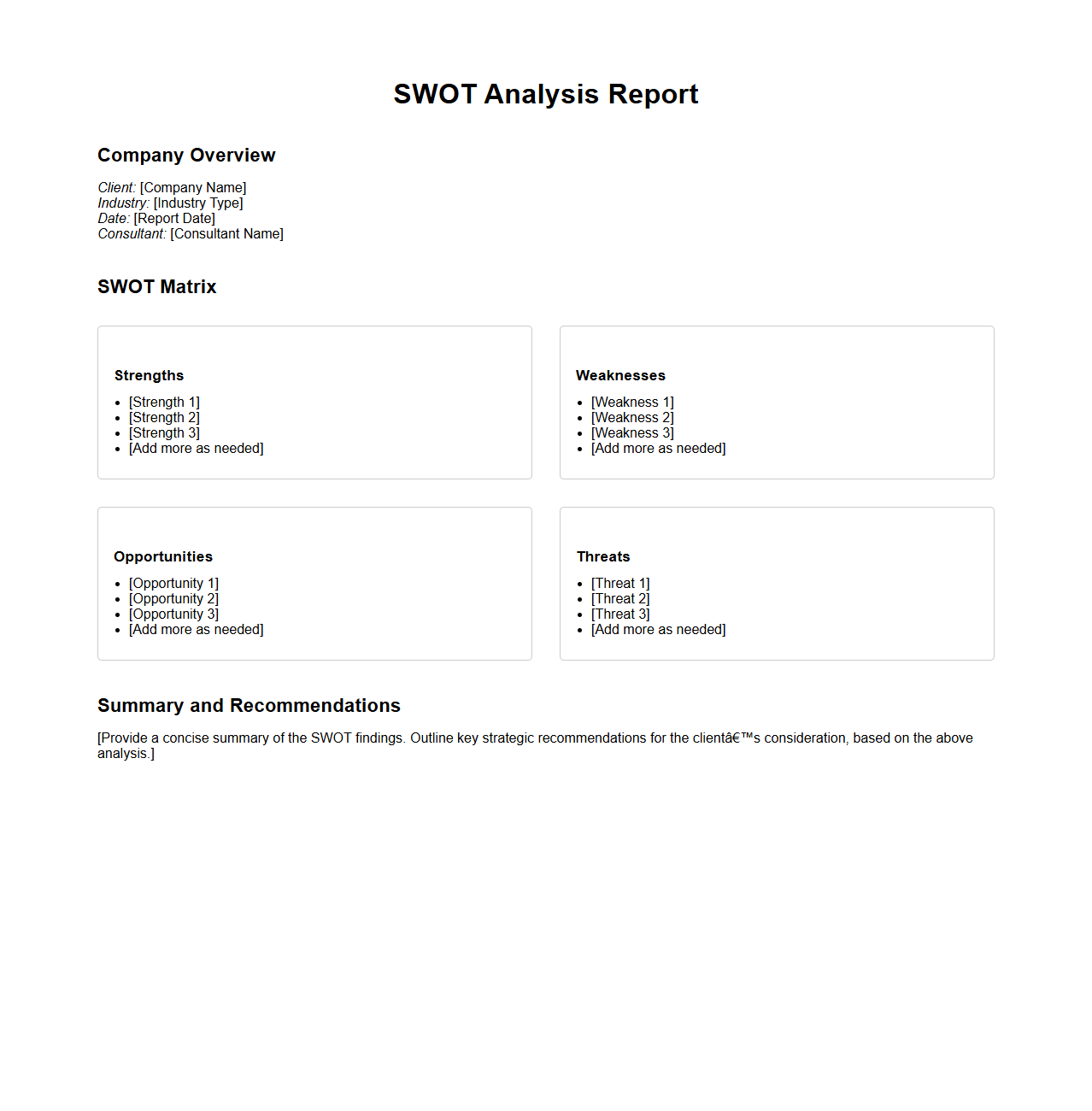 SWOT Analysis Report for Strategic Consulting