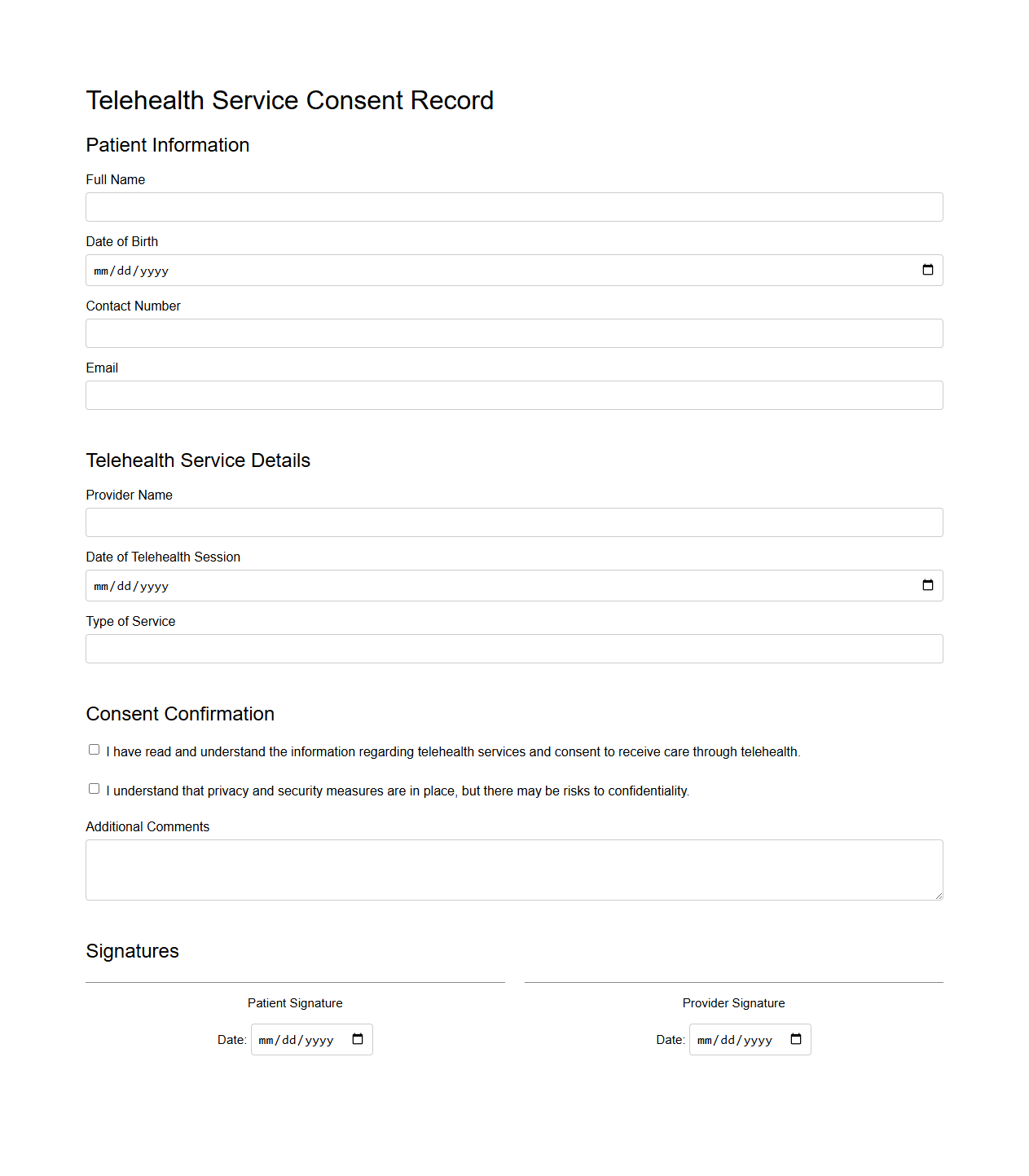Telehealth Service Consent Record
