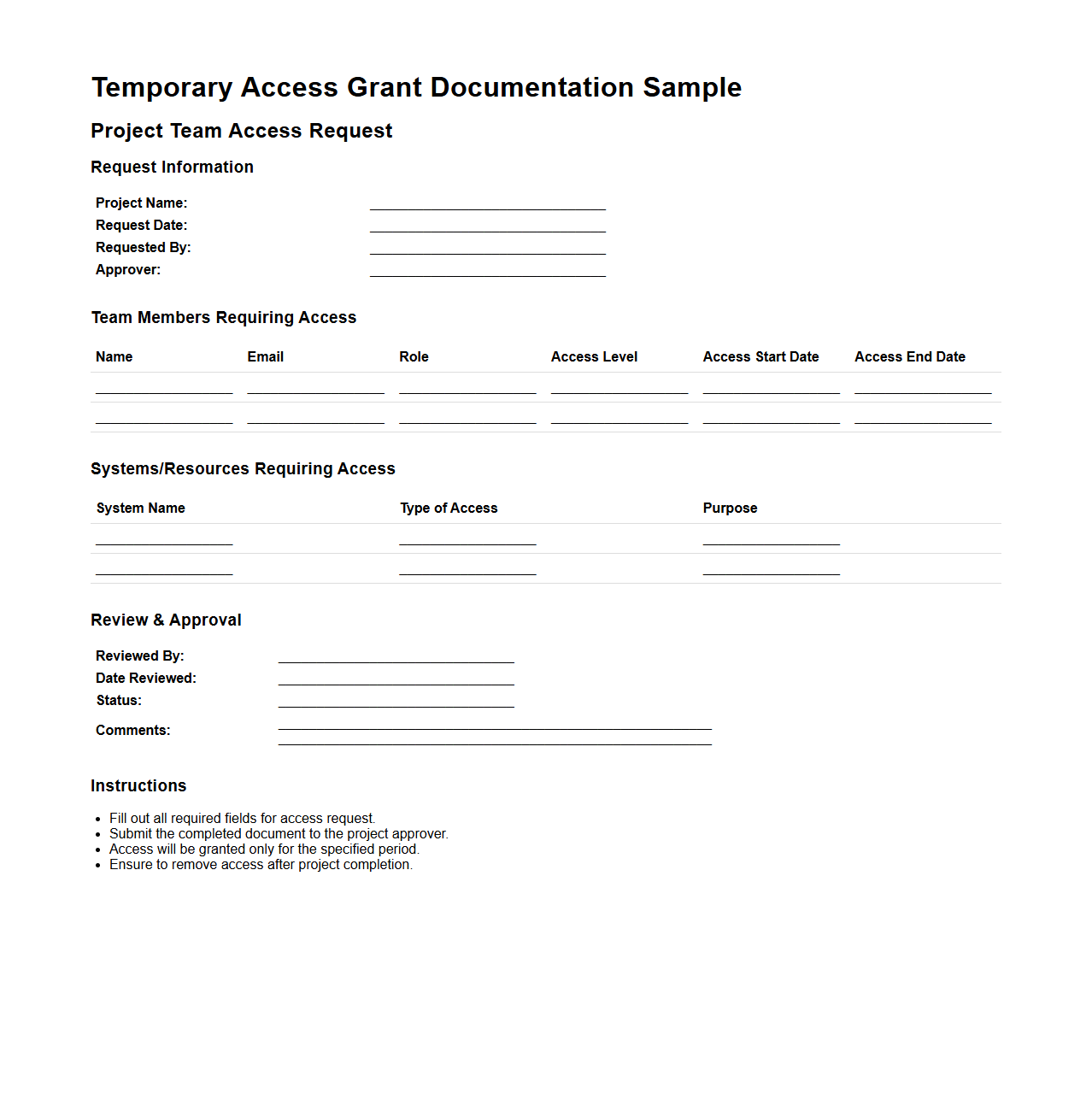Temporary Access Grant Documentation Sample for Project Teams