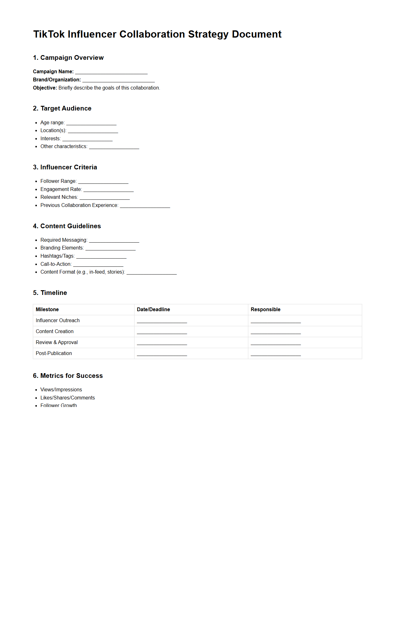 TikTok Influencer Collaboration Strategy Document Sample