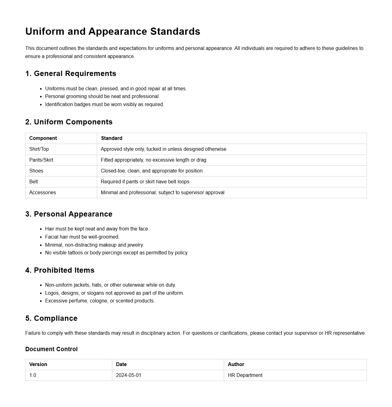 Uniform and Appearance Standards Document
