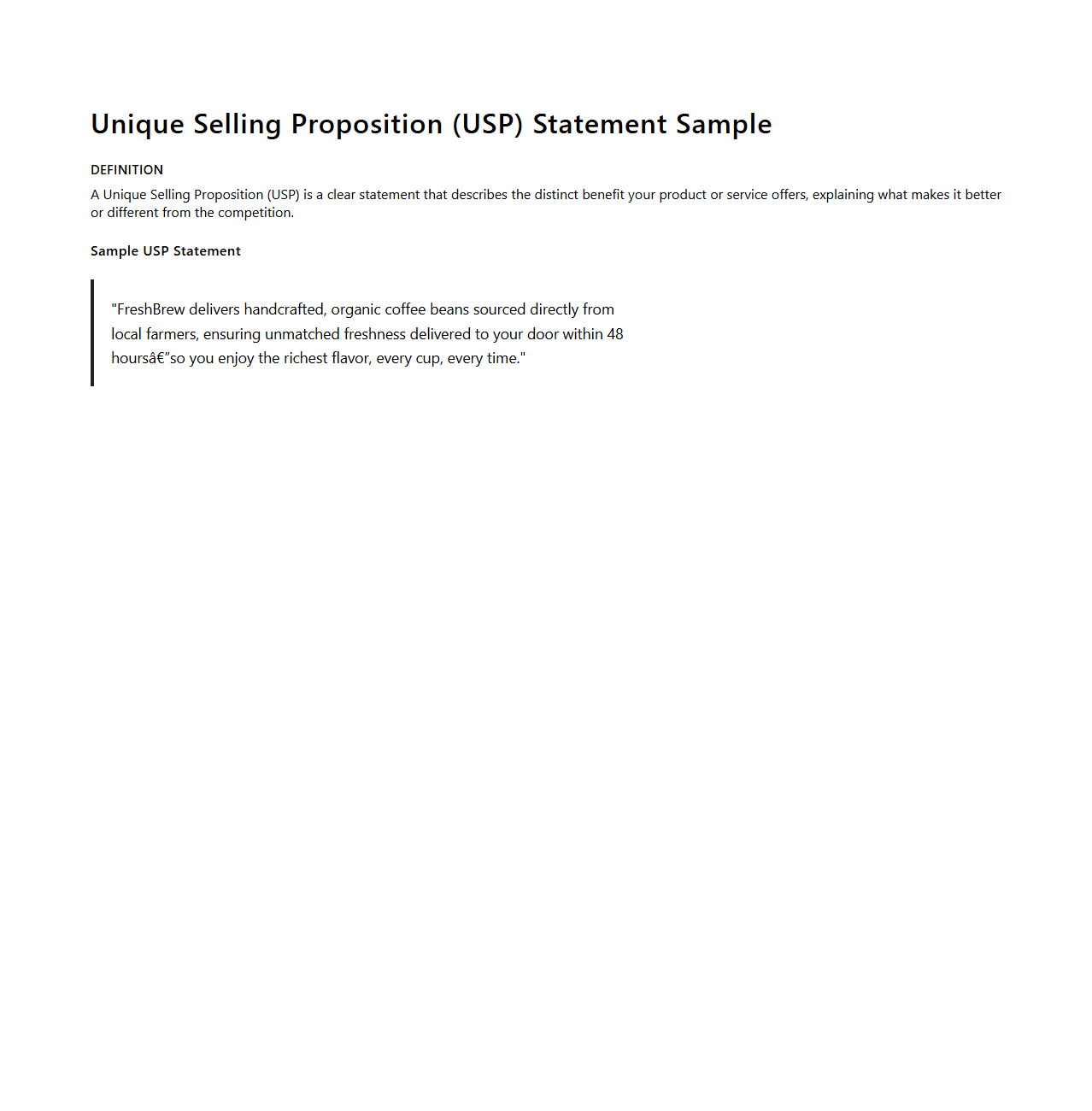 Unique Selling Proposition (USP) Statement Sample