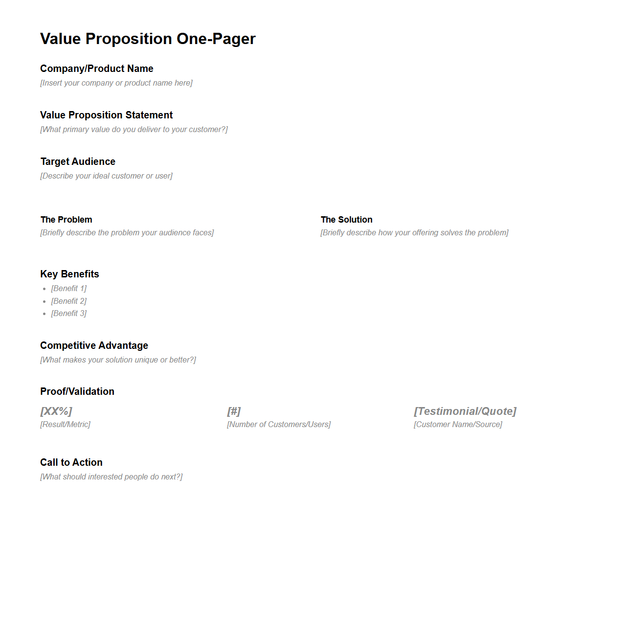 Value Proposition One-Pager Format