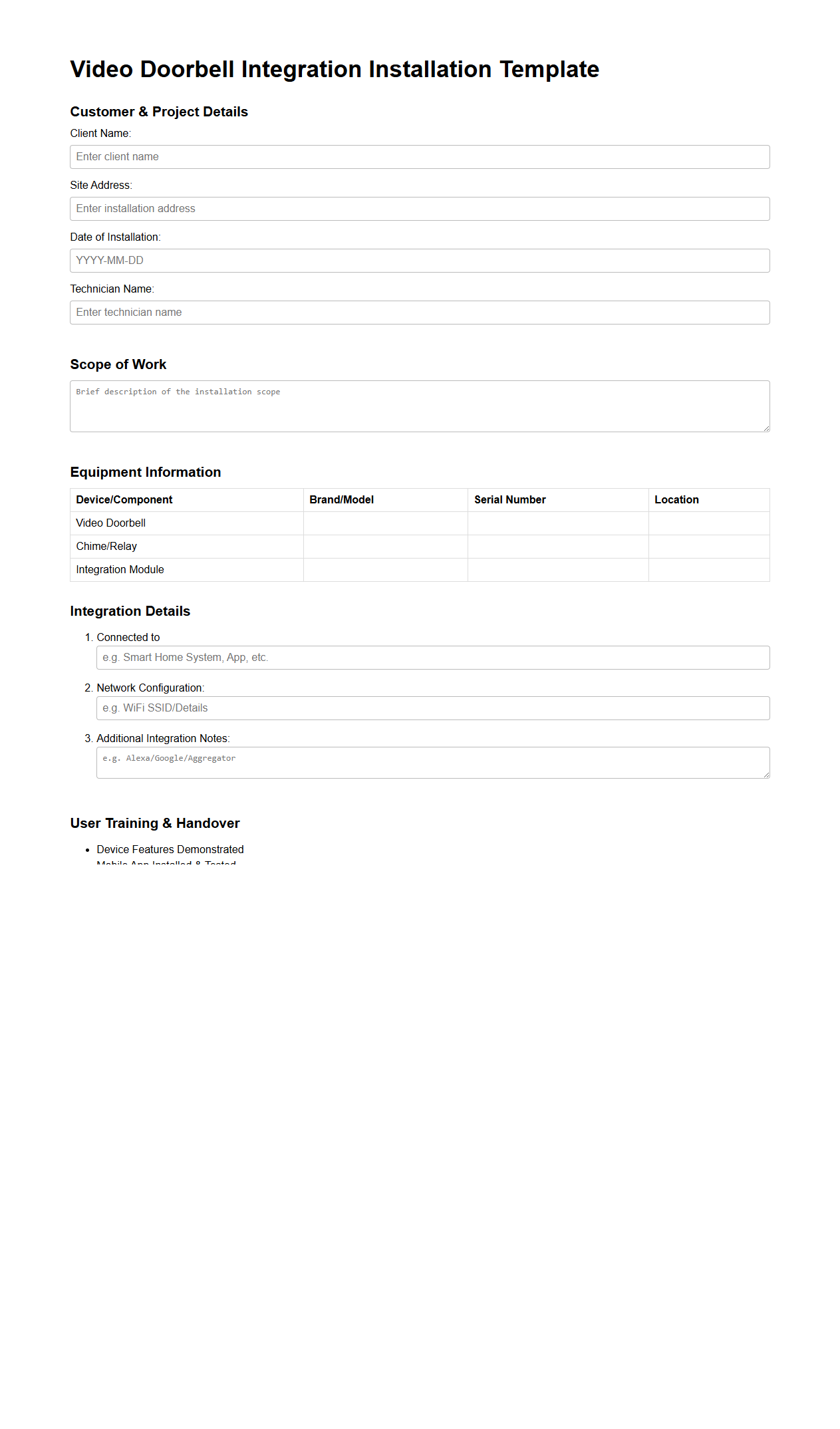 Video Doorbell Integration Installation Template
