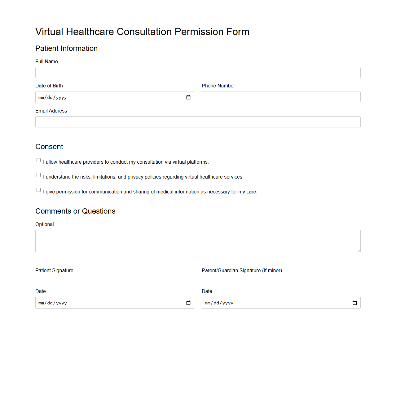 Virtual Healthcare Consultation Permission Form