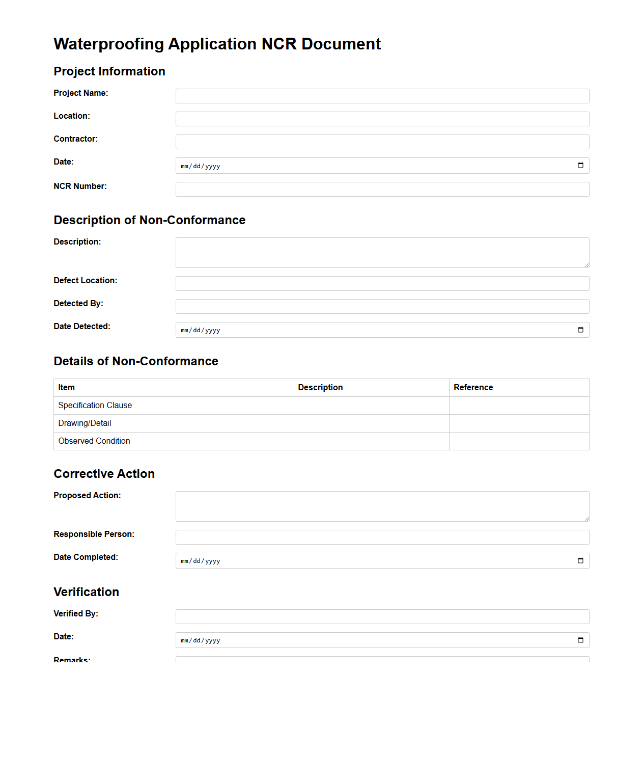 Waterproofing Application NCR Document