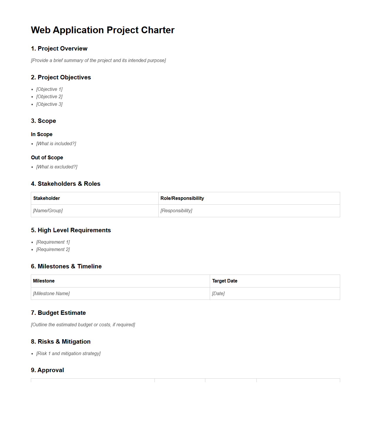 Web Application Project Charter Document