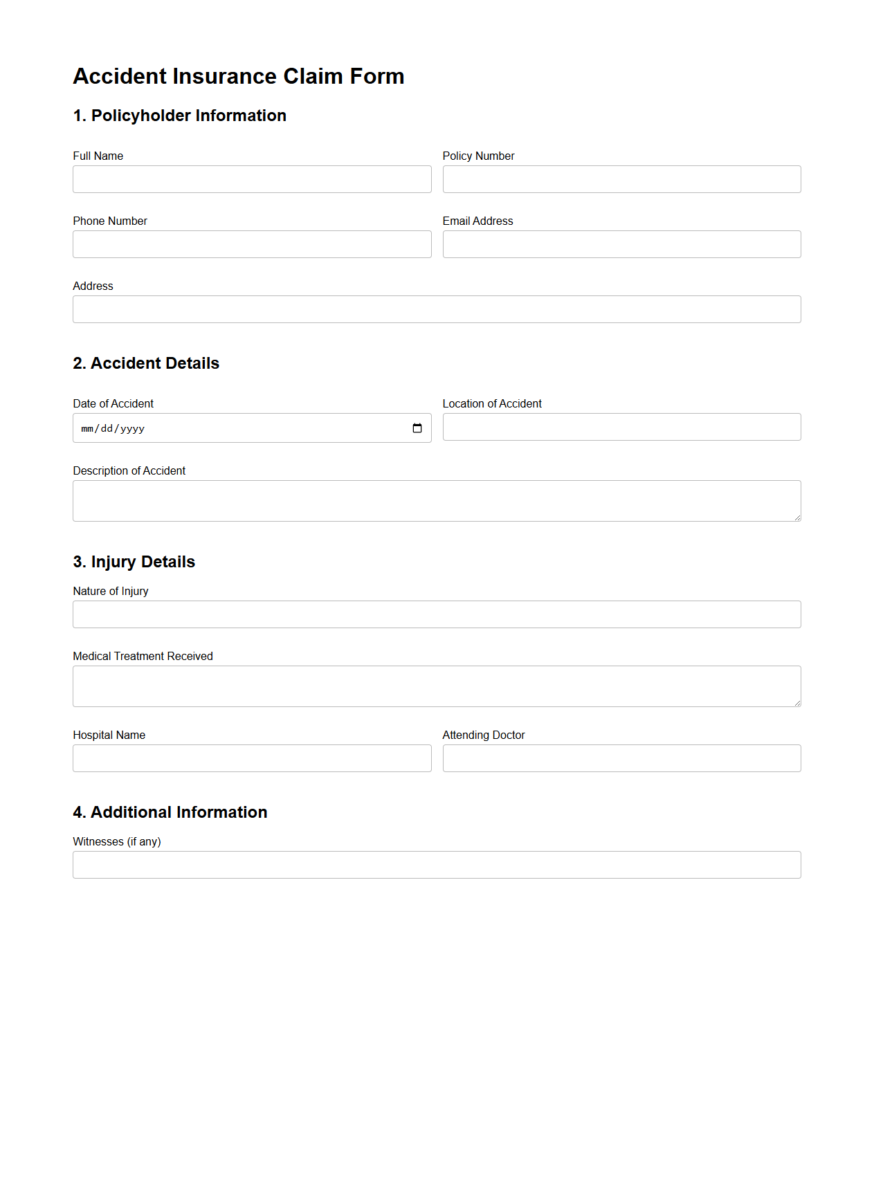 Accident Insurance Claim Document Sample