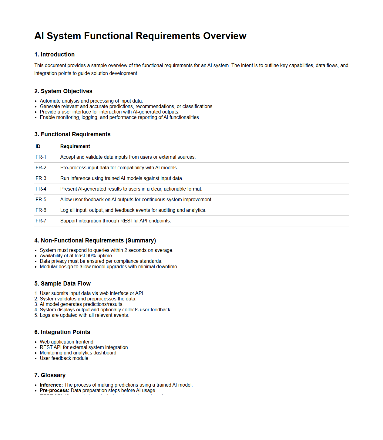 AI System Functional Requirements Overview