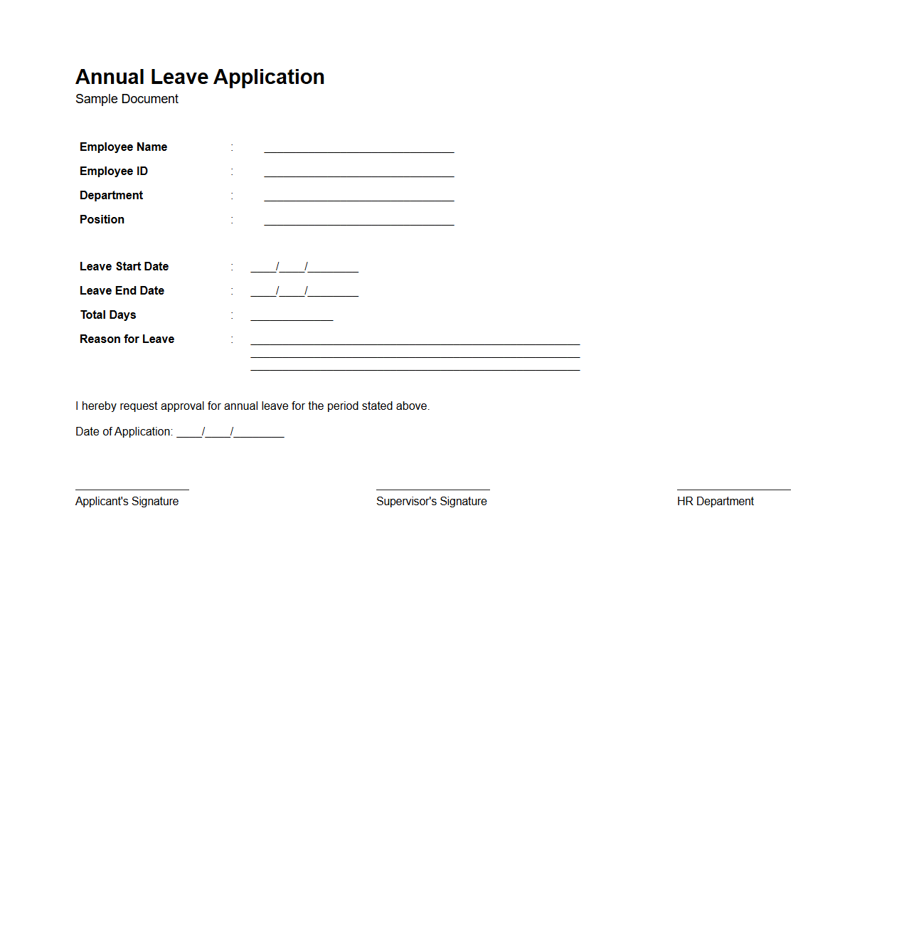 Annual Leave Application Sample Document