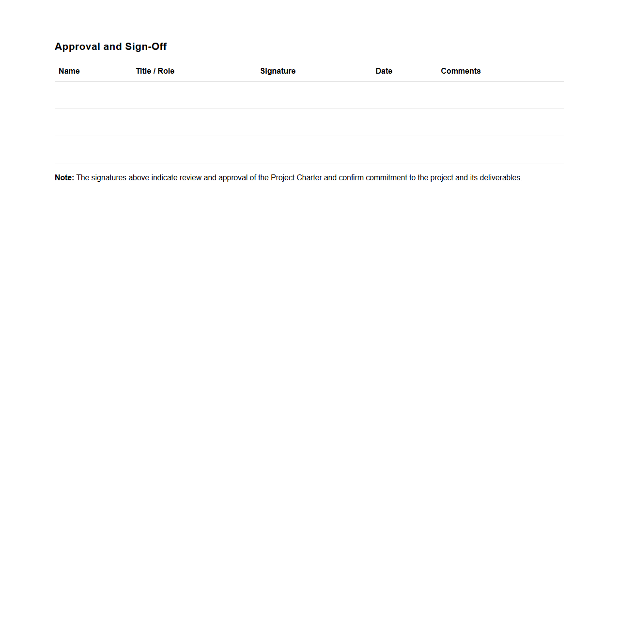 Approval and Sign-Off Section for Project Charter