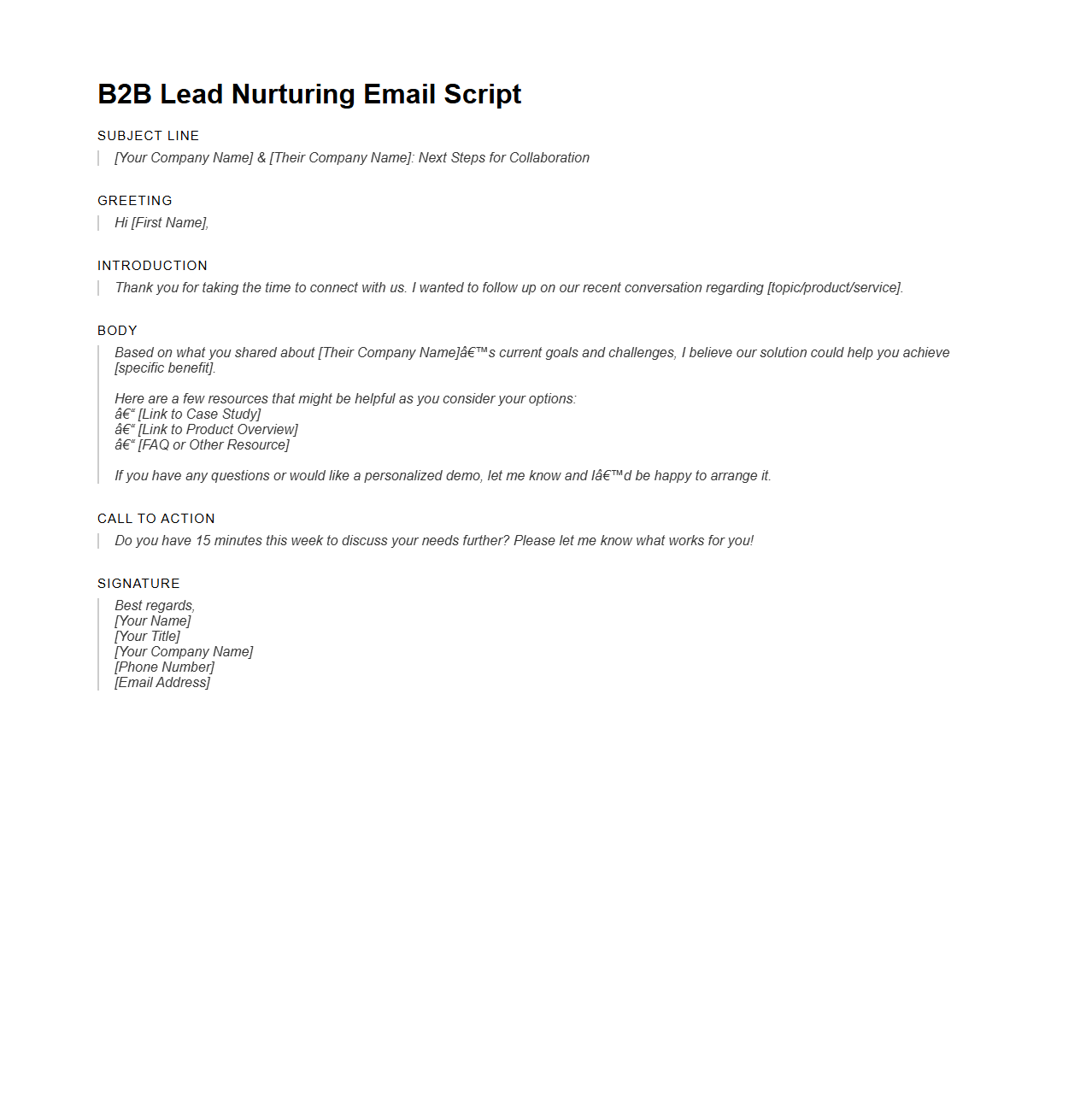 B2B Lead Nurturing Email Script