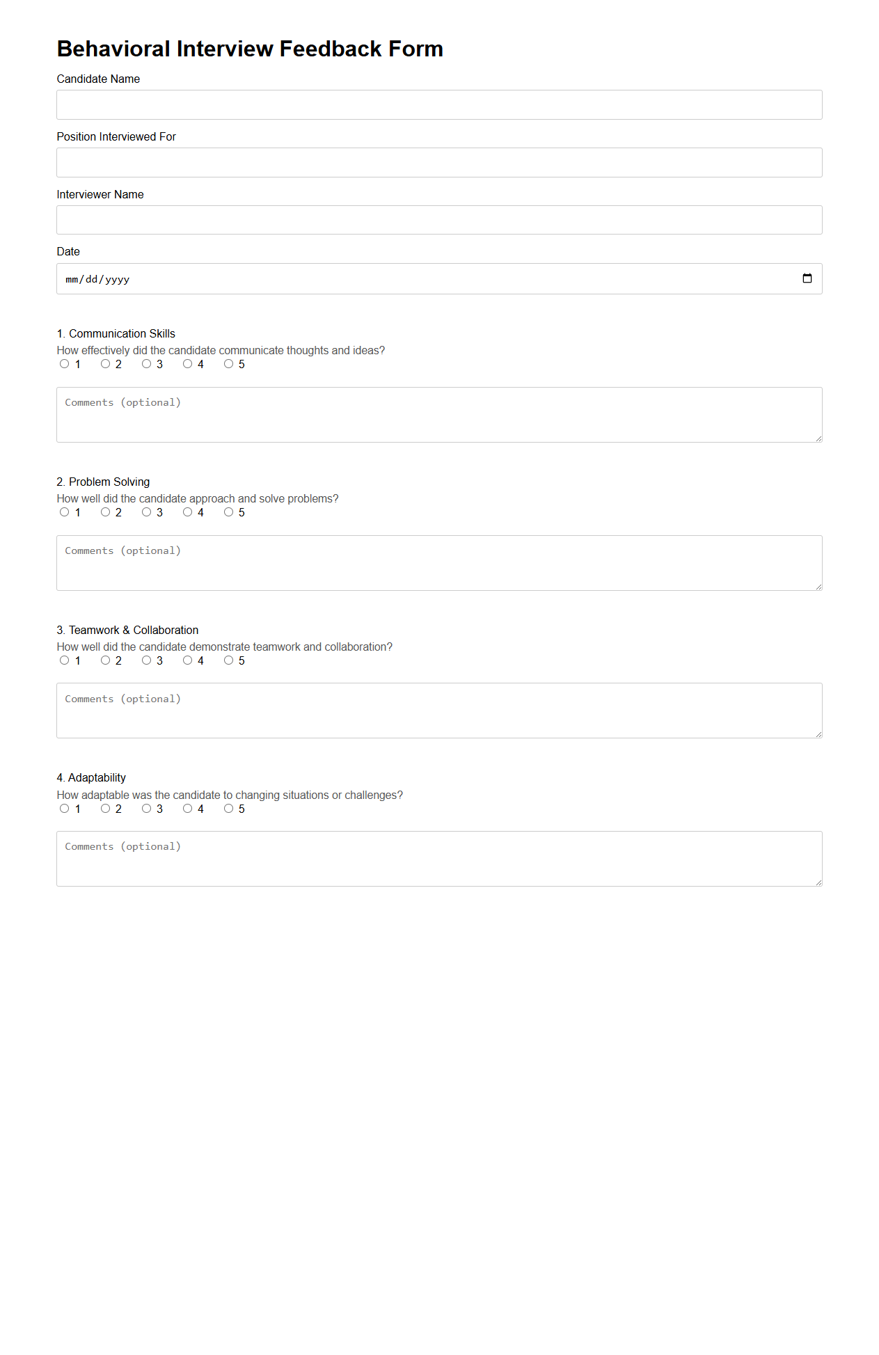 Behavioral Interview Feedback Form