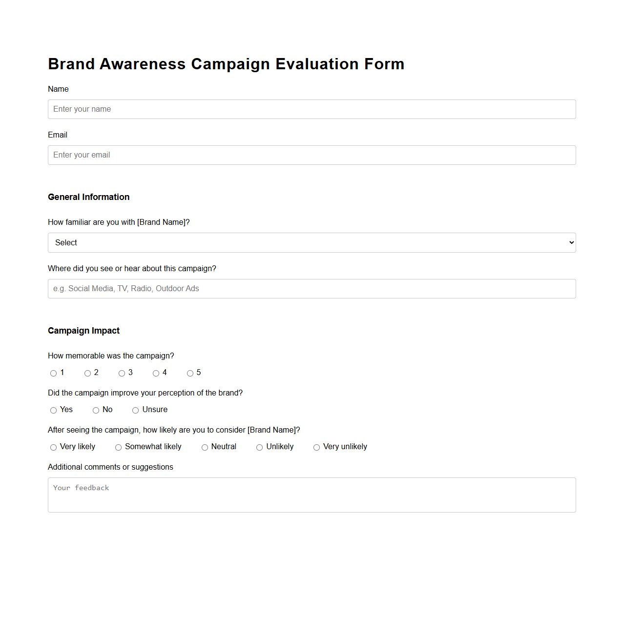 Brand Awareness Campaign Evaluation Form