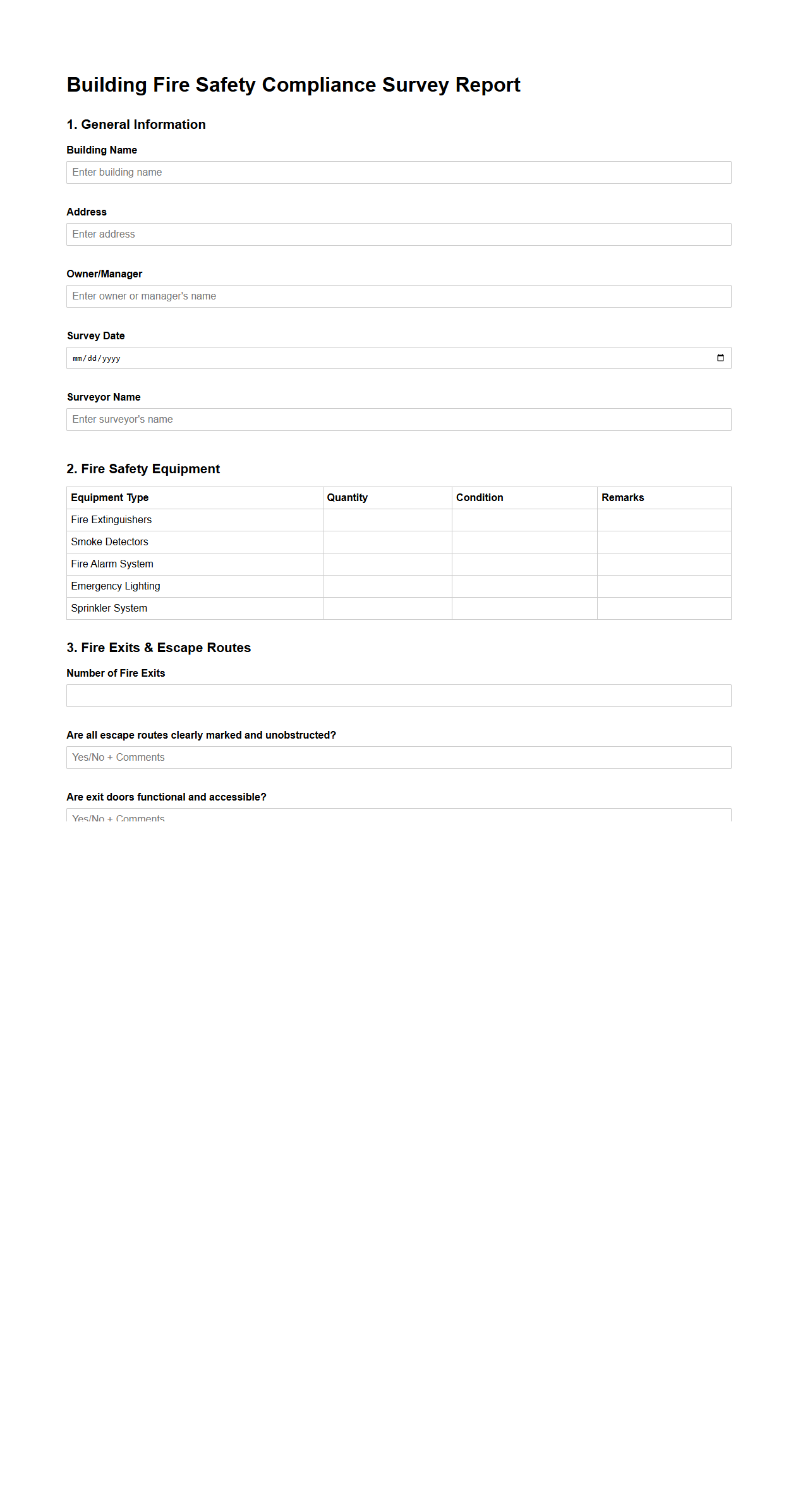 Building Fire Safety Compliance Survey Report Template