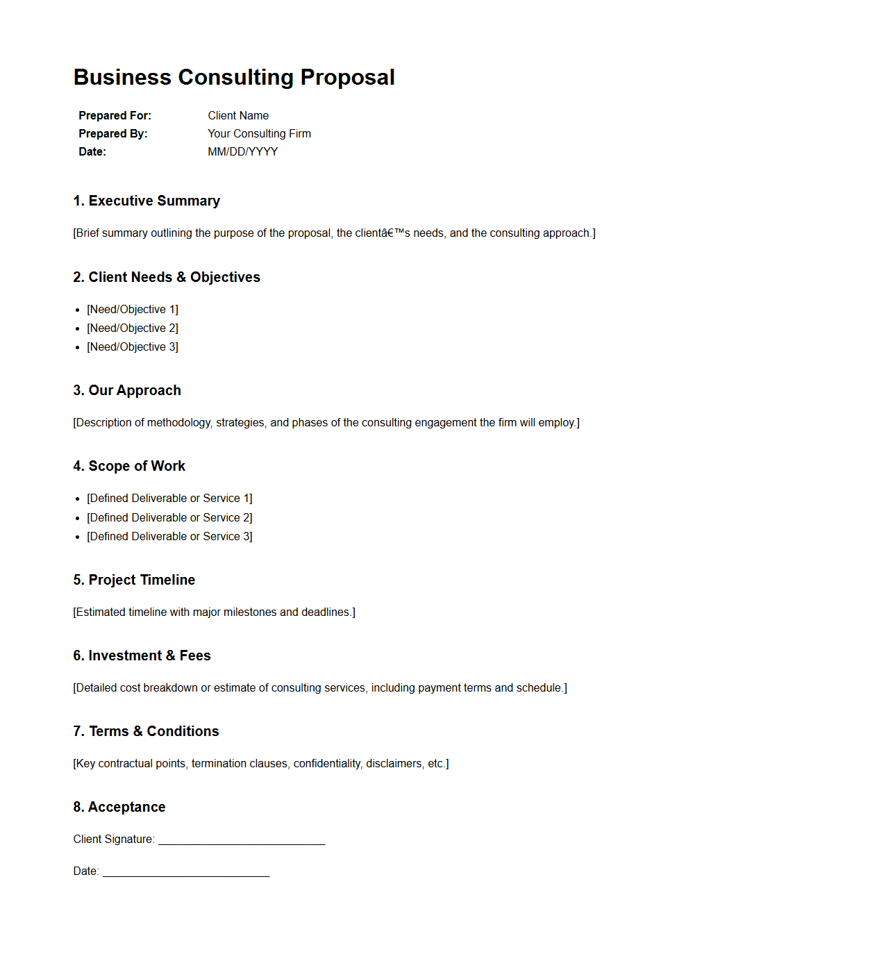 Business Consulting Proposal Draft Example