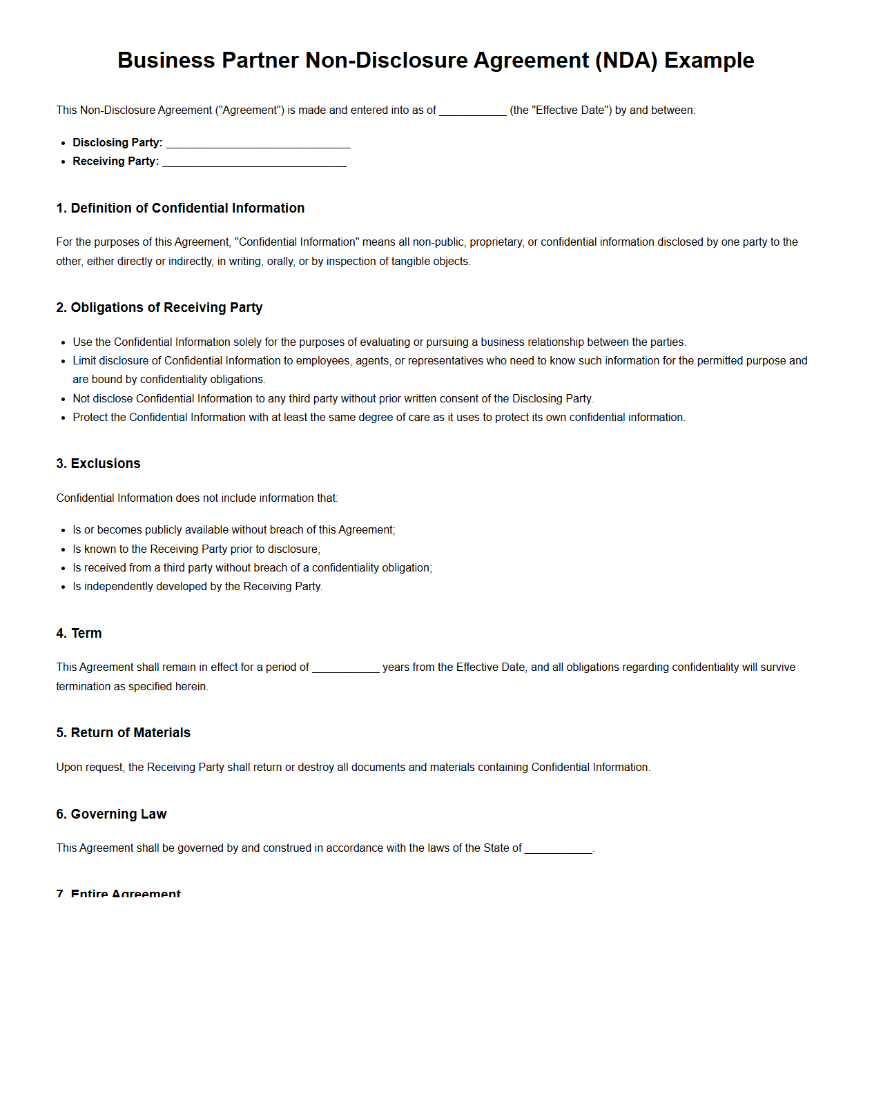 Business Partner NDA Example