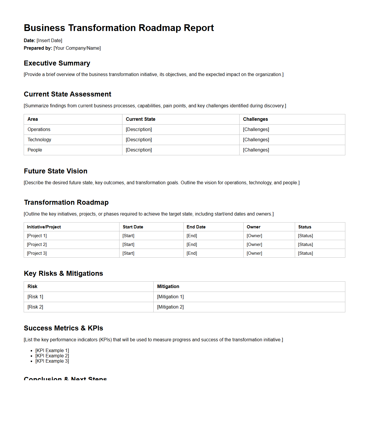Business Transformation Roadmap Report Sample