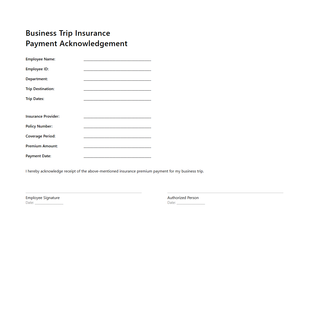 Business Trip Insurance Payment Acknowledgement