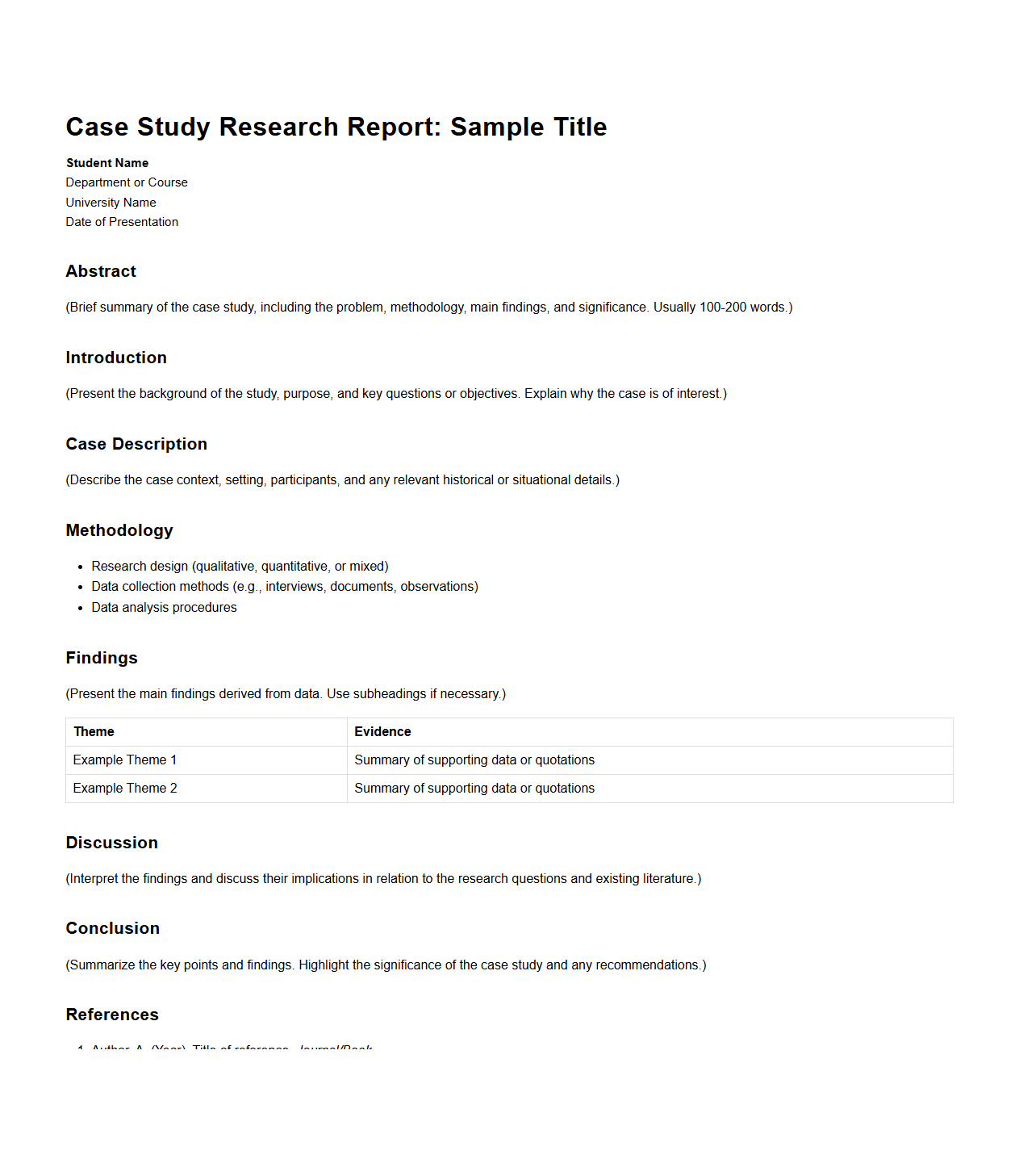 Case Study Research Report Sample for Academic Presentation