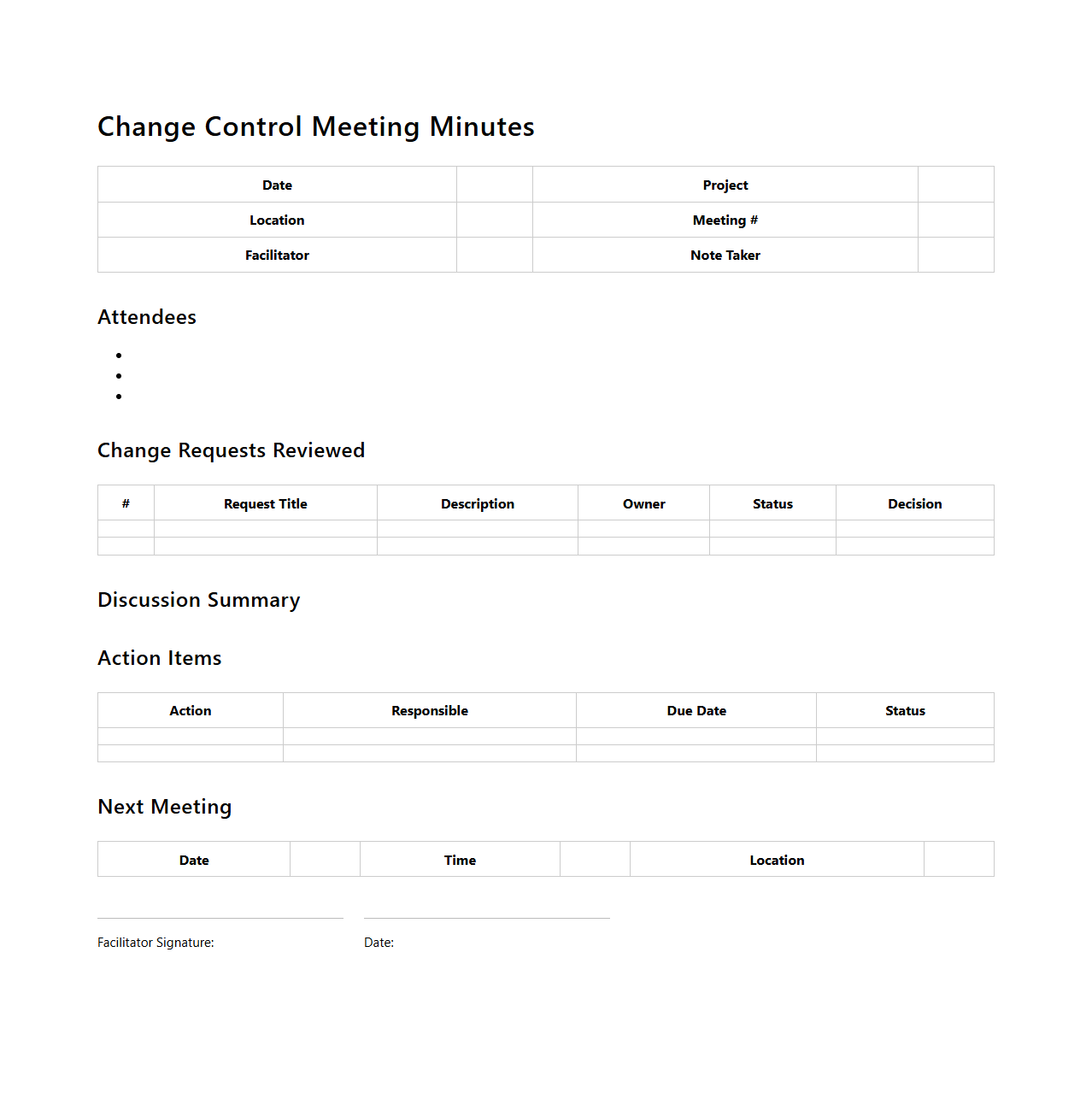 Change Control Meeting Minutes Sample