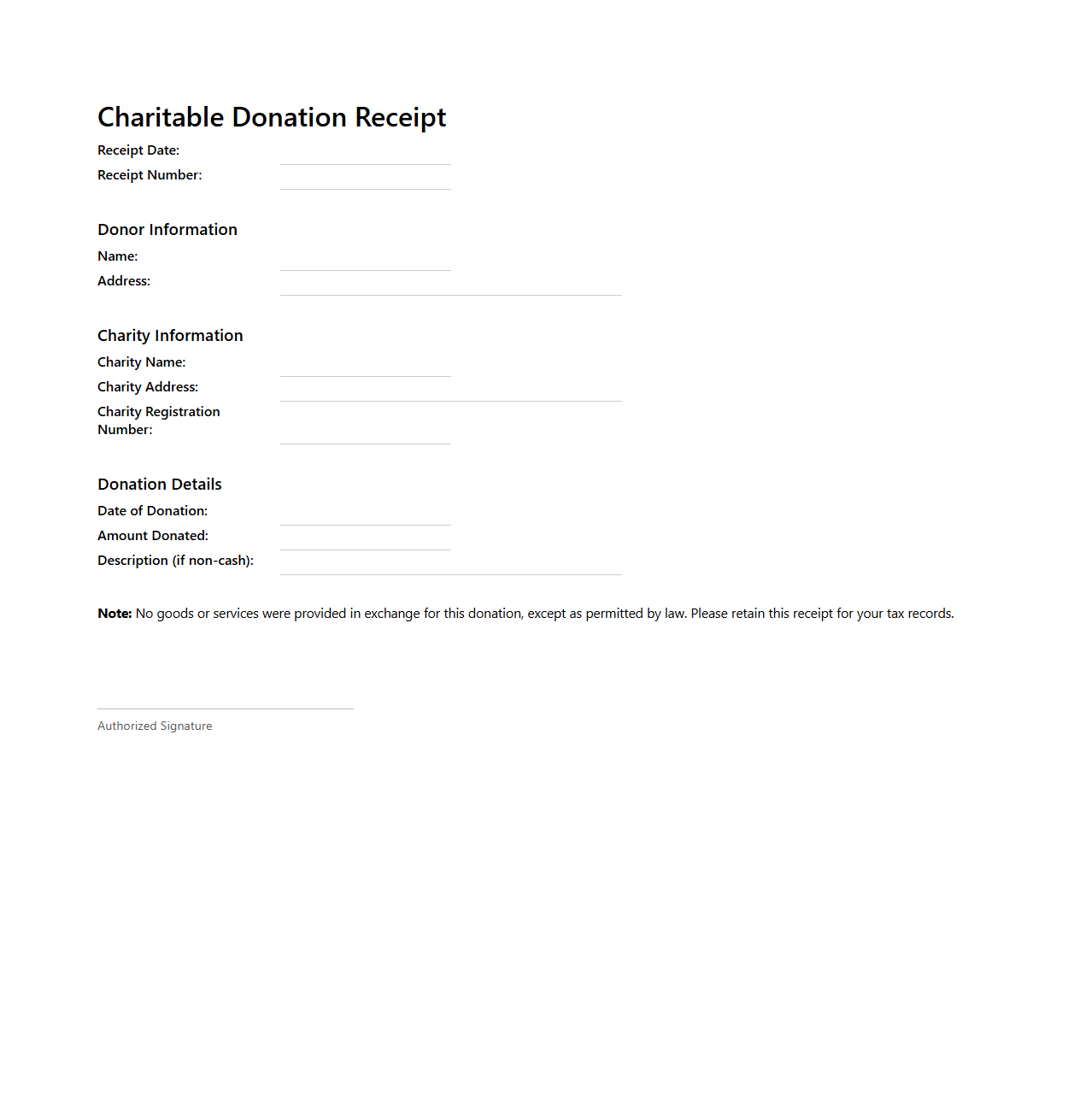 Charitable Donation Receipt Template for Tax Purposes